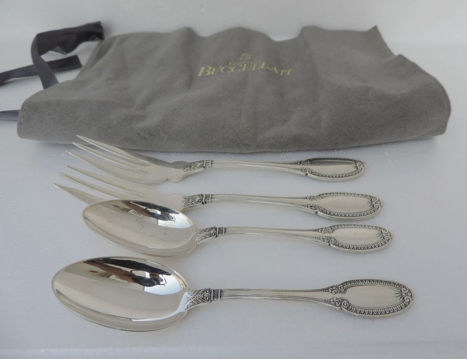 GIANMARIA BUCCELLATI STERLING SILVER  Empire Impero 2 Spoons + 2 Forks Set With Orig Pouch (1 of 8)
