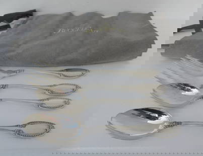 GIANMARIA BUCCELLATI STERLING SILVER  Empire Impero 2 Spoons + 2 Forks Set With Orig Pouch: GIANMARIA BUCCELLATI STERLING SILVER Empire Impero 2 Spoons + 2 Forks Set With Orig Pouch. SIZE: SPOONS MEASURE 5 1/8" LONG, FORKS MEASURE 5 3/4" LONG. Great Condition.