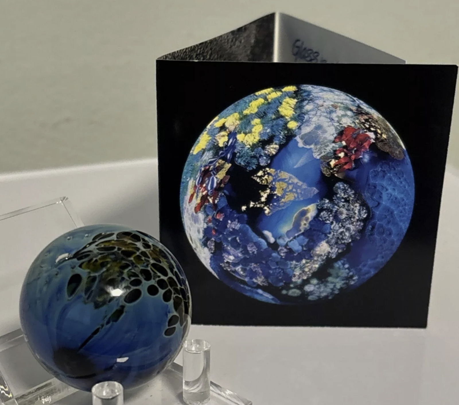 Josh Simpson Signed Planet Glass Art Marble Decor Paperweight With Brochure. (1 of 7)
