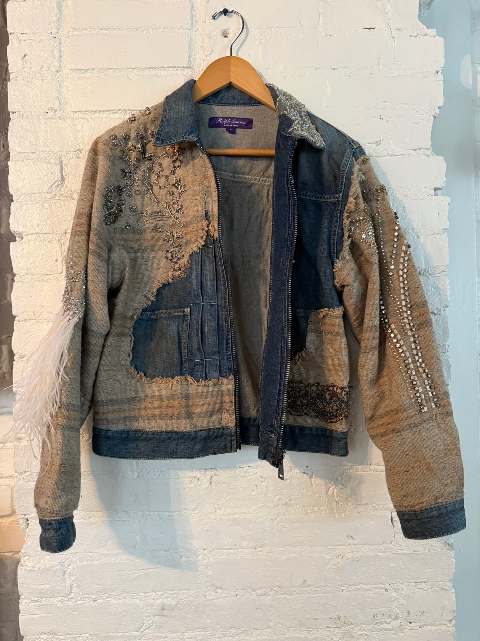 Ralph Lauren Collection Women's Collection denim jean jacket with distressing and embellishments. (1 of 7)