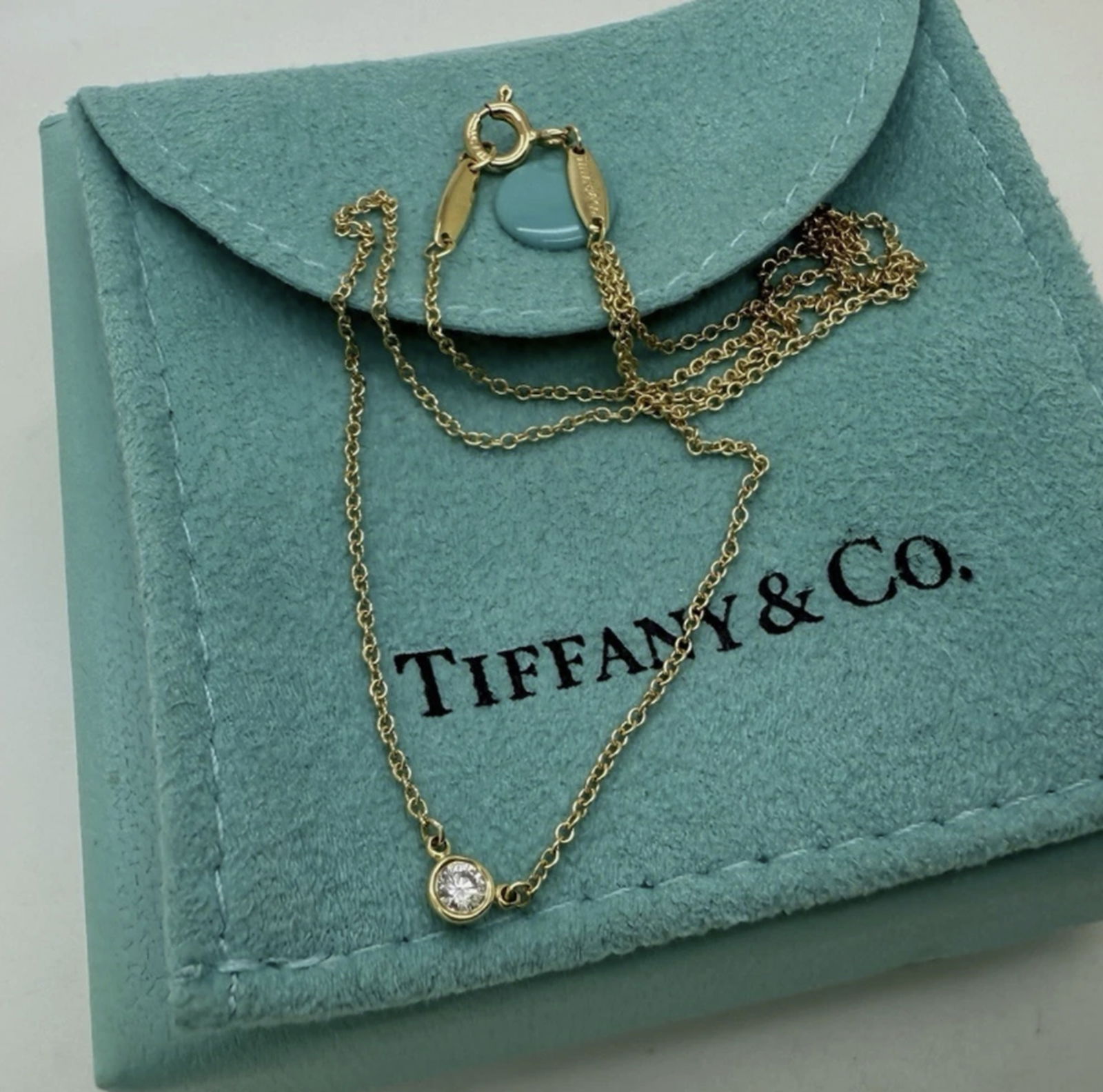Tiffany & Co 18k Yellow Gold Elsa Peretti Diamond by the Yard Necklace 16" With Orig Pouch (1 of 5)