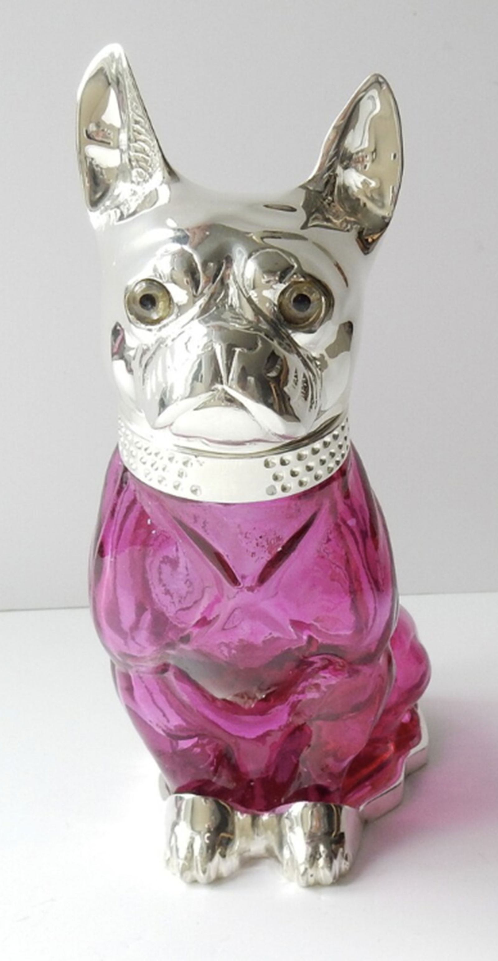 Victorian style French Bulldog Cranberry pink Glass and Silver Decanter (1 of 9)