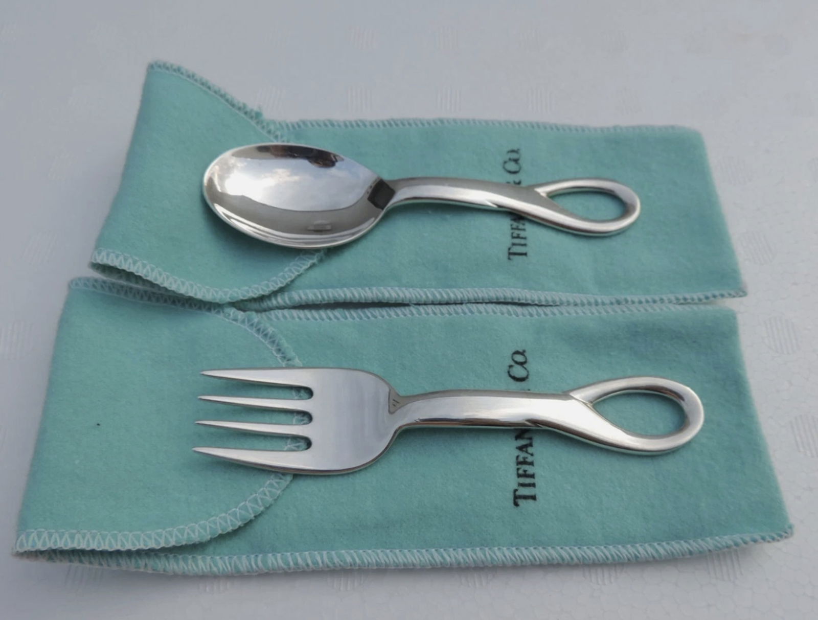 TIFFANY & CO. Sterling Silver Elsa Peretti  Fork Spoon Baby Set Made in Italy (1 of 5)