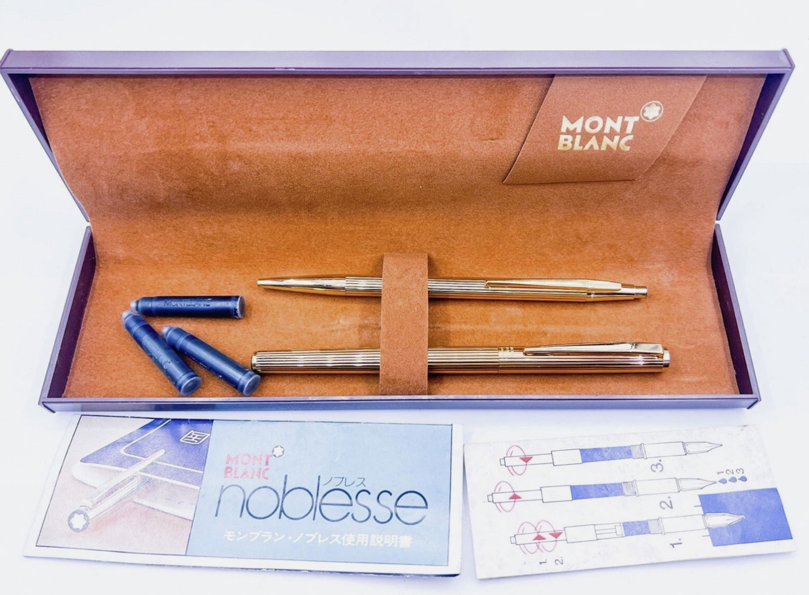 Montblanc Noblesse Gold Plated Ballpoint Pen Fountain Pen 14k Gold Nib With Orig Box (1 of 7)