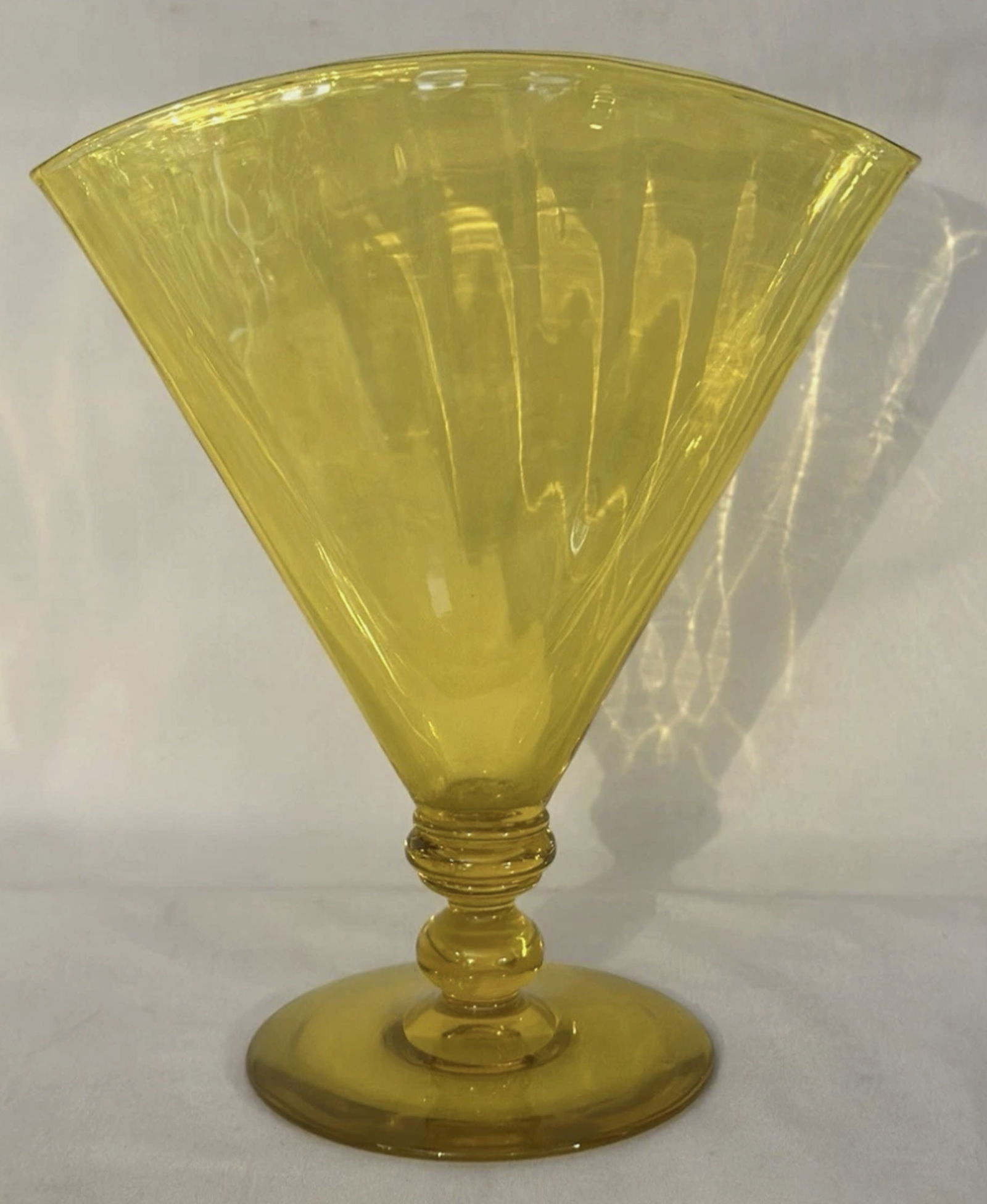 STEUBEN ART GLASS BRISTOL YELLOW FOOTED RIBBED FAN VASE #6287 (1 of 5)