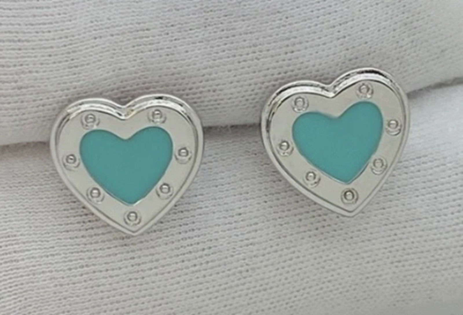 Tiffany & Co. Sterling Silver Heart Blue Enamel Earrings With  Box (1 of 3)