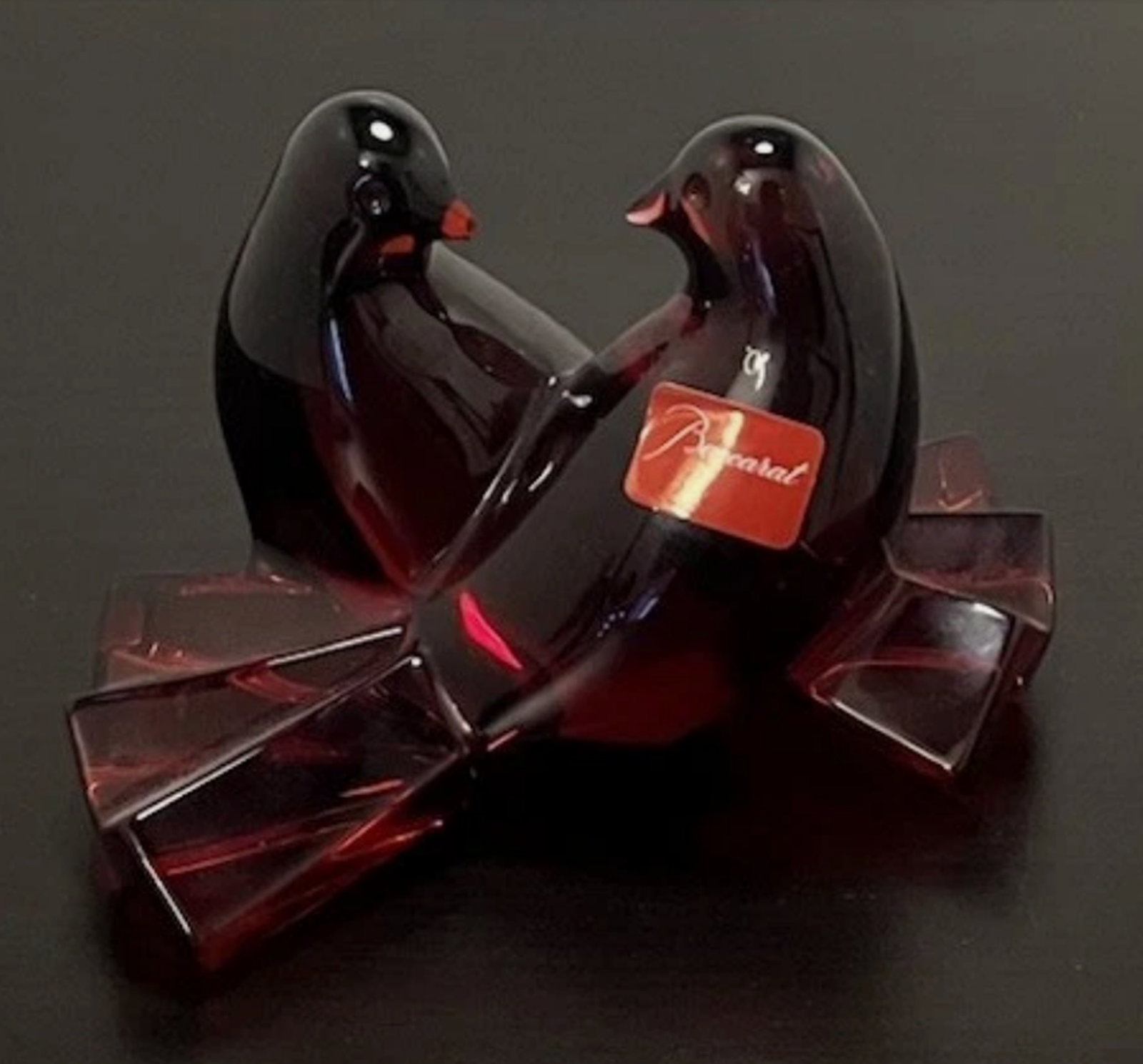 Baccarat Signed  Ruby Red Crystal Love Birds Doves Figurines Made in France (1 of 4)