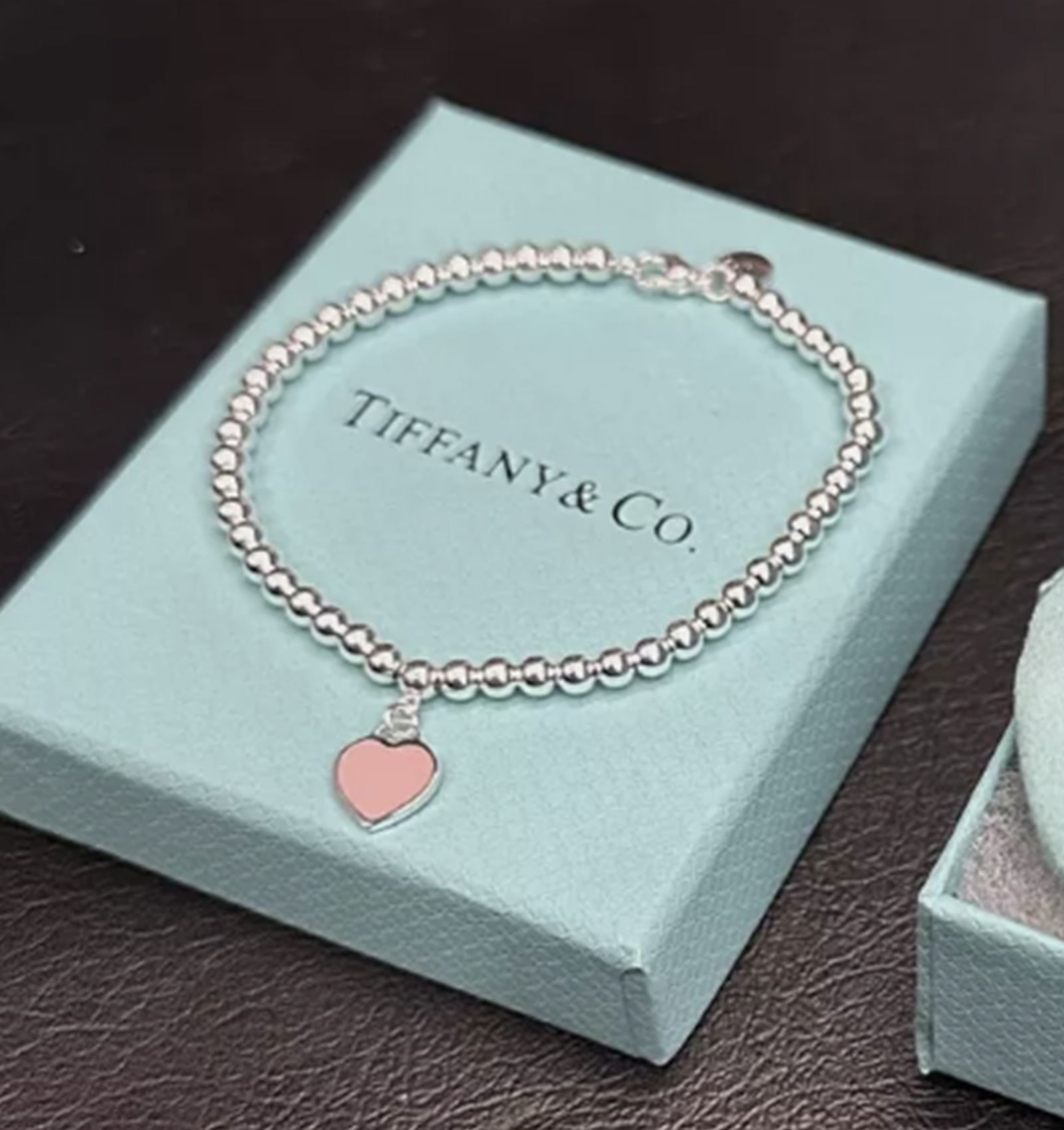 Tiffany & Co. Sterling Silver Pink Heart Bracelet And Box (1 of 5)