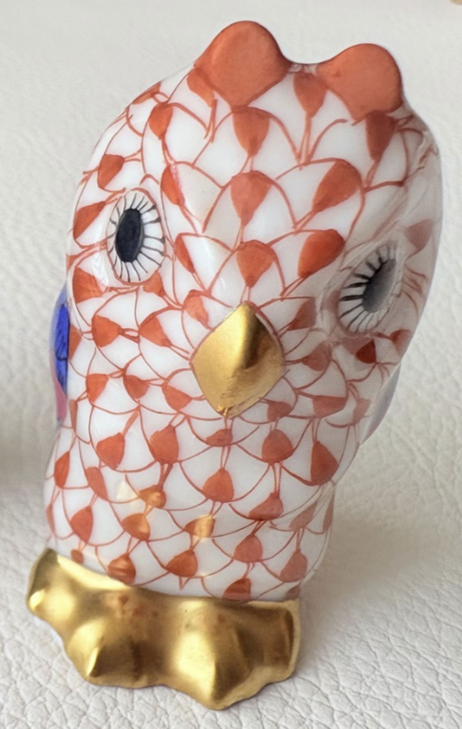 Herend Signed Porcelain Rust Fishnet Owl Figurine  With 24kt Gold Accents Made in Hungary (1 of 6)