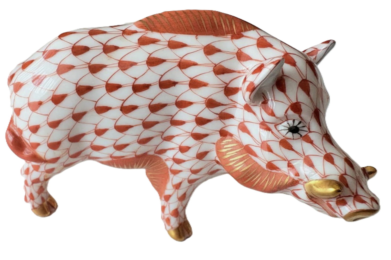 Herend Signed Porcelain Rust Boar Goat Figurine  With 24kt Gold Accents Made in Hungary (1 of 5)