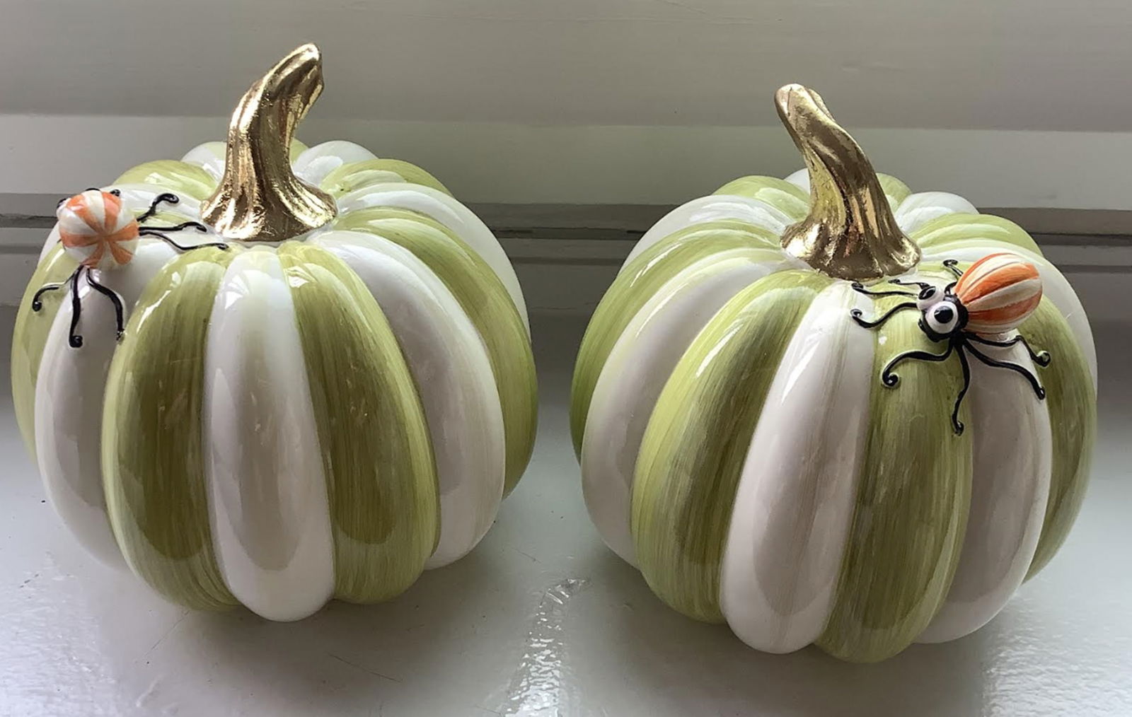 Mackenzie Childs Pair Fergal's Friend Spider on Mini Moss Stripe Pumpkin (1 of 5)