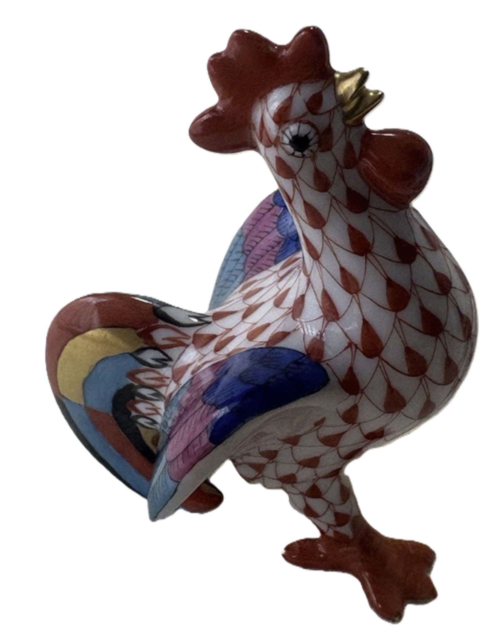 Herend Signed Porcelain Rust Fishnet Rooster With 24kt Gold Accents Made in Hungary (1 of 5)