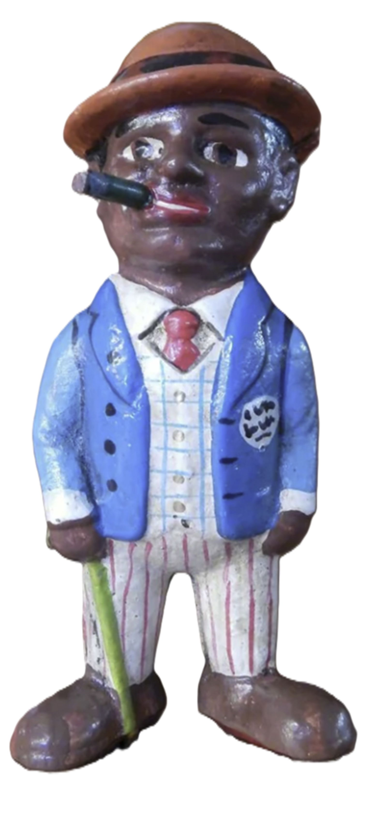 Black Americana Cast Iron Bank Smoking Man: Black Americana Cast Iron Bank Smoking Man Repro Collection of 1930 Measures approx Height(Inches): 5.5 Length(Inches): 2.5 Width(Inches): 2.5