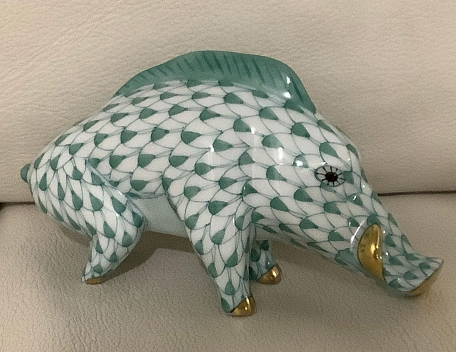 Herend Signed Porcelain Green Boar Figurine With 24kt Gold Accents Made in Hungary (1 of 6)