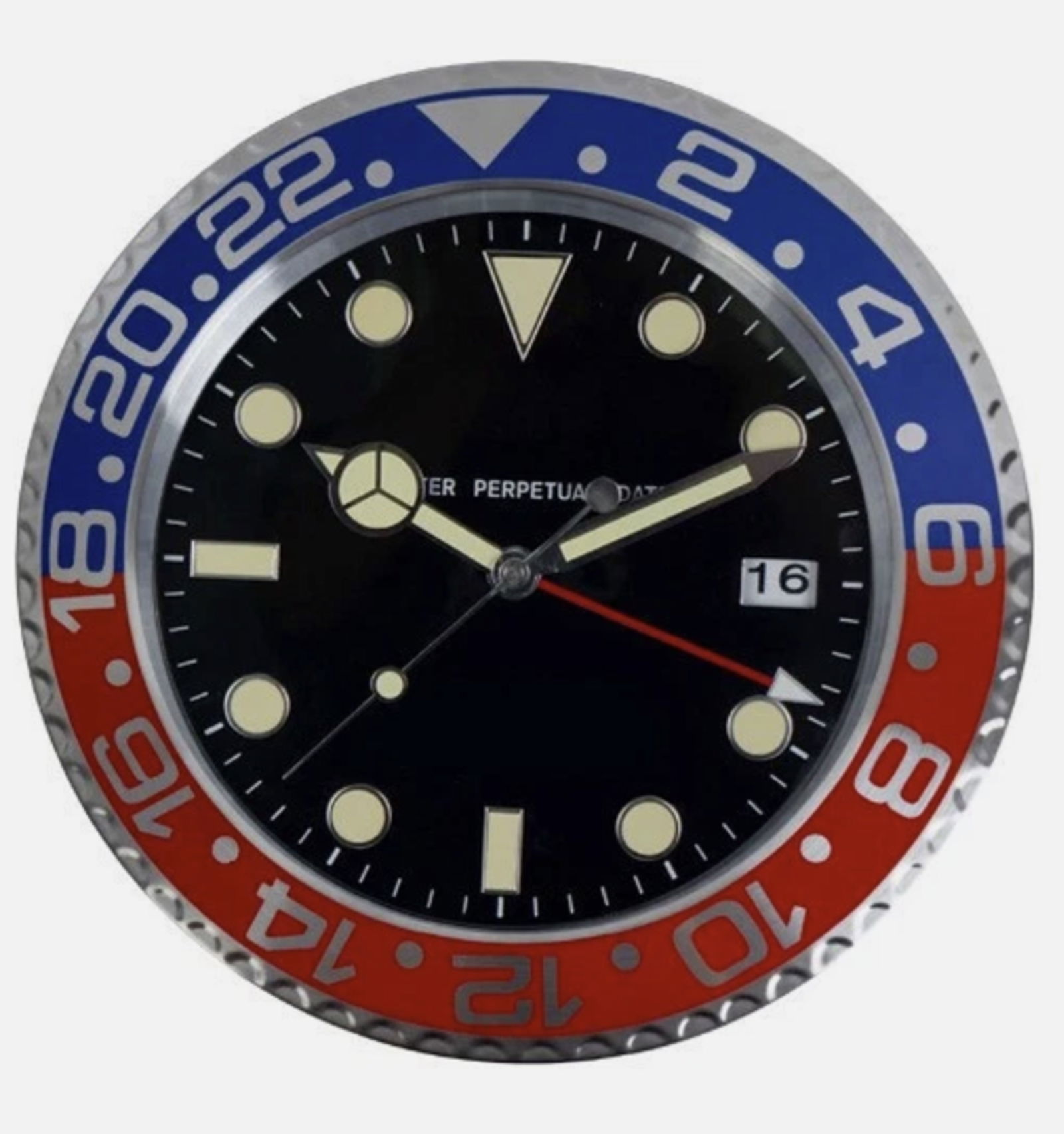 Wall Clock Modern Metal Design GMT-Master II "Pepsi" Style Luminescent Glow in The Dark: Wall Clock Modern Metal Design GMT-Master II "Pepsi" Style Luminescent Glow in The Dark Measures approx 34cm x 5 cm