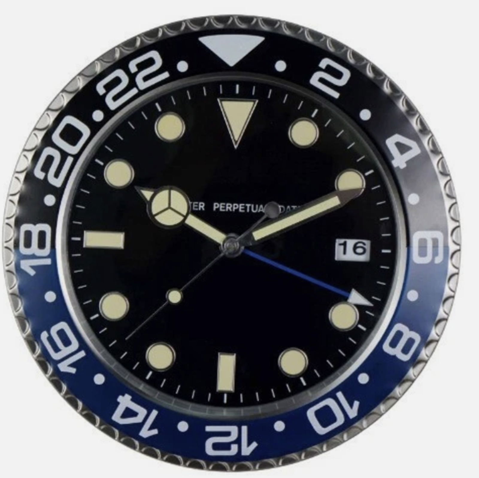 Wall Clock Modern Metal Design GMT-Master II "BATMAN" Style Luminescent Glow in The Dark: Wall Clock Modern Metal Design GMT-Master II "BATMAN" Style Luminescent Glow in The Dark. Measures approx 34cm x 5 cm