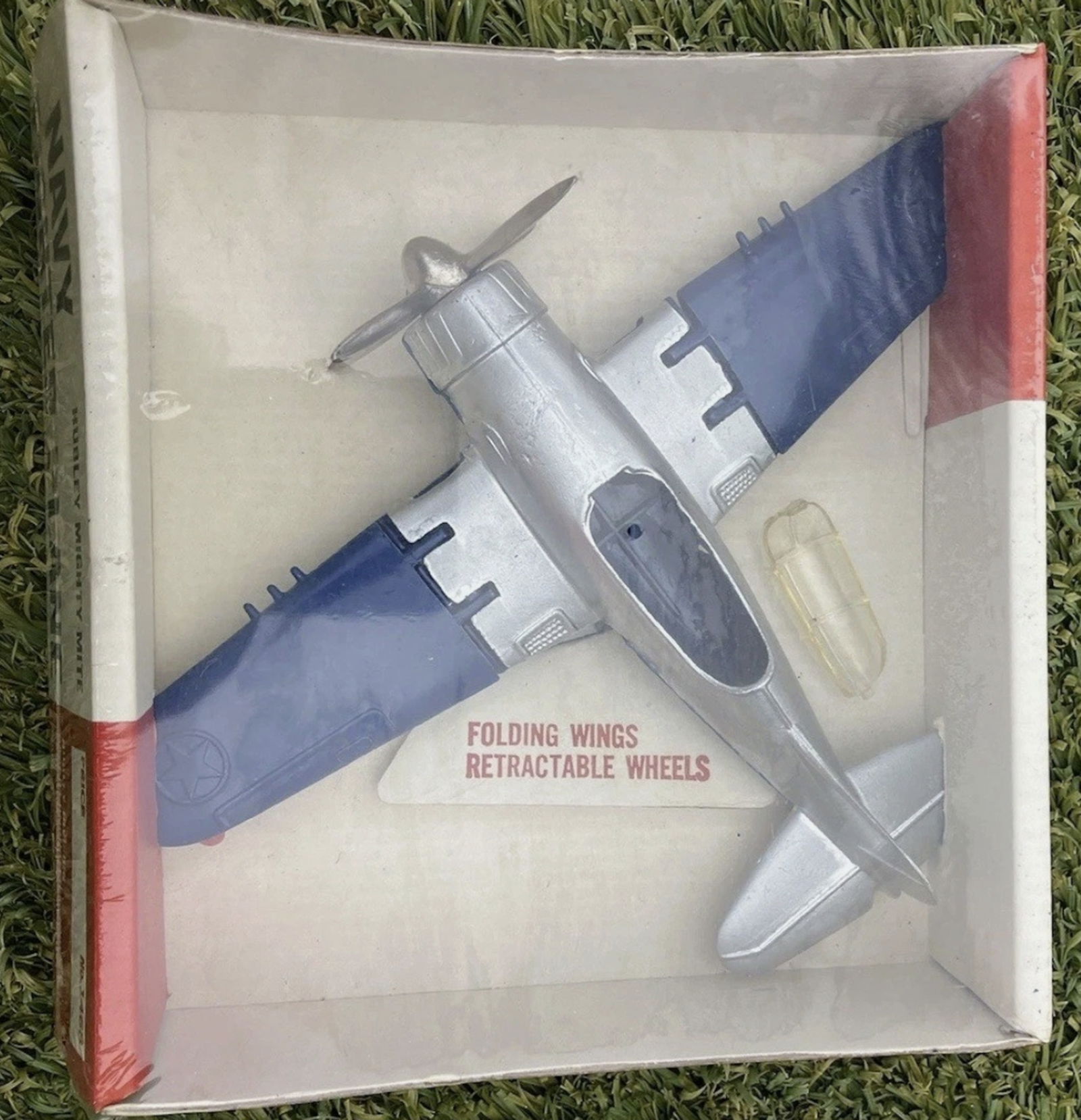 HUBLEY NAVY FIGHTER AIRPLANE PRESSED STEEL METAL 8" SPAN With ORIGINAL BOX 1950 (1 of 4)