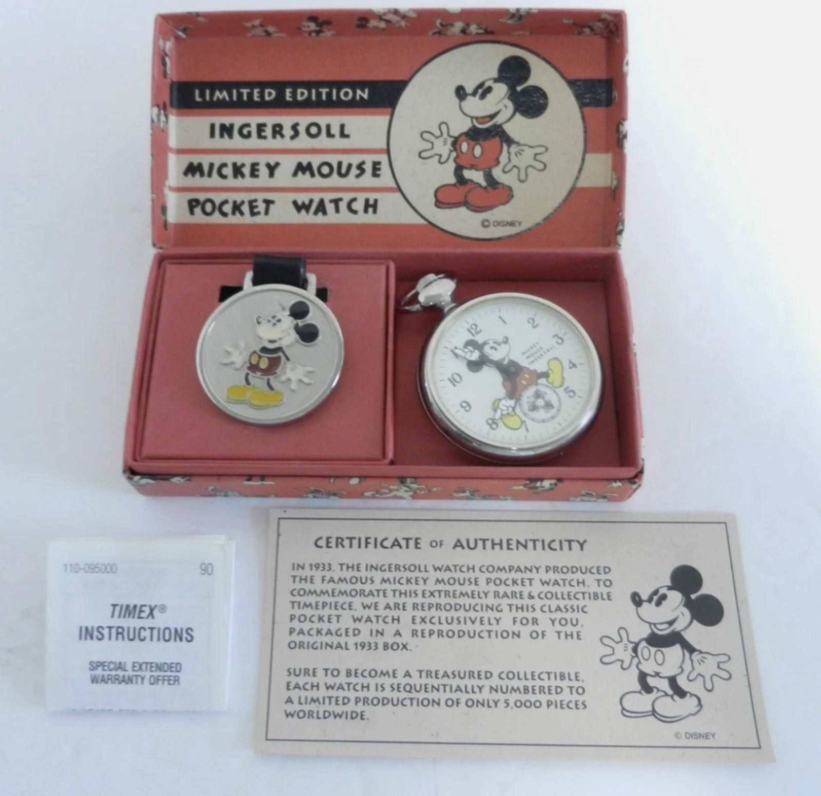 DISNEY MICKEY MOUSE LIMITED EDITION INGERSOLL POCKET WATCH BY TIMEX MINT IN BOX WORKS! (1 of 6)