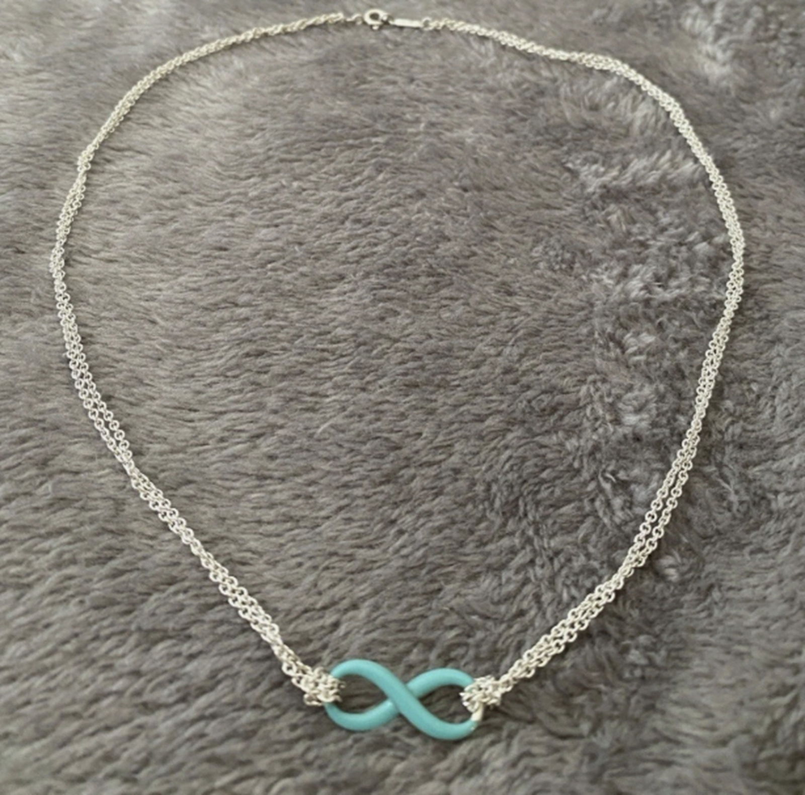 Tiffany & Co Sterling Silver Blue Enamel Infinity Pendant Necklace With Box (1 of 5)