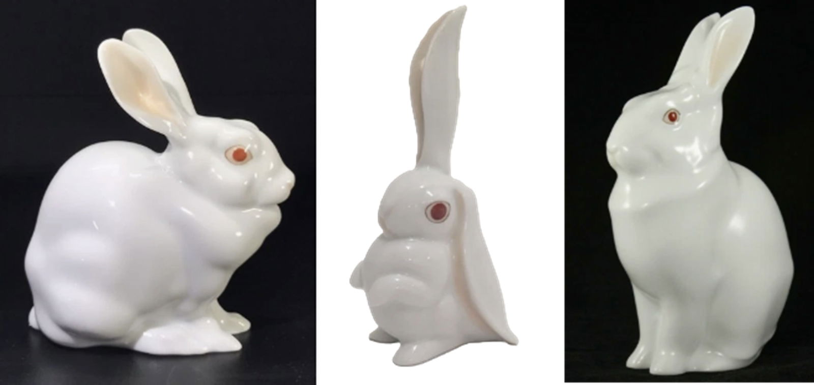 Herend Signed Porcelain Set of 3 White Bunny Figurine Miniatures Made in Hungary (1 of 5)