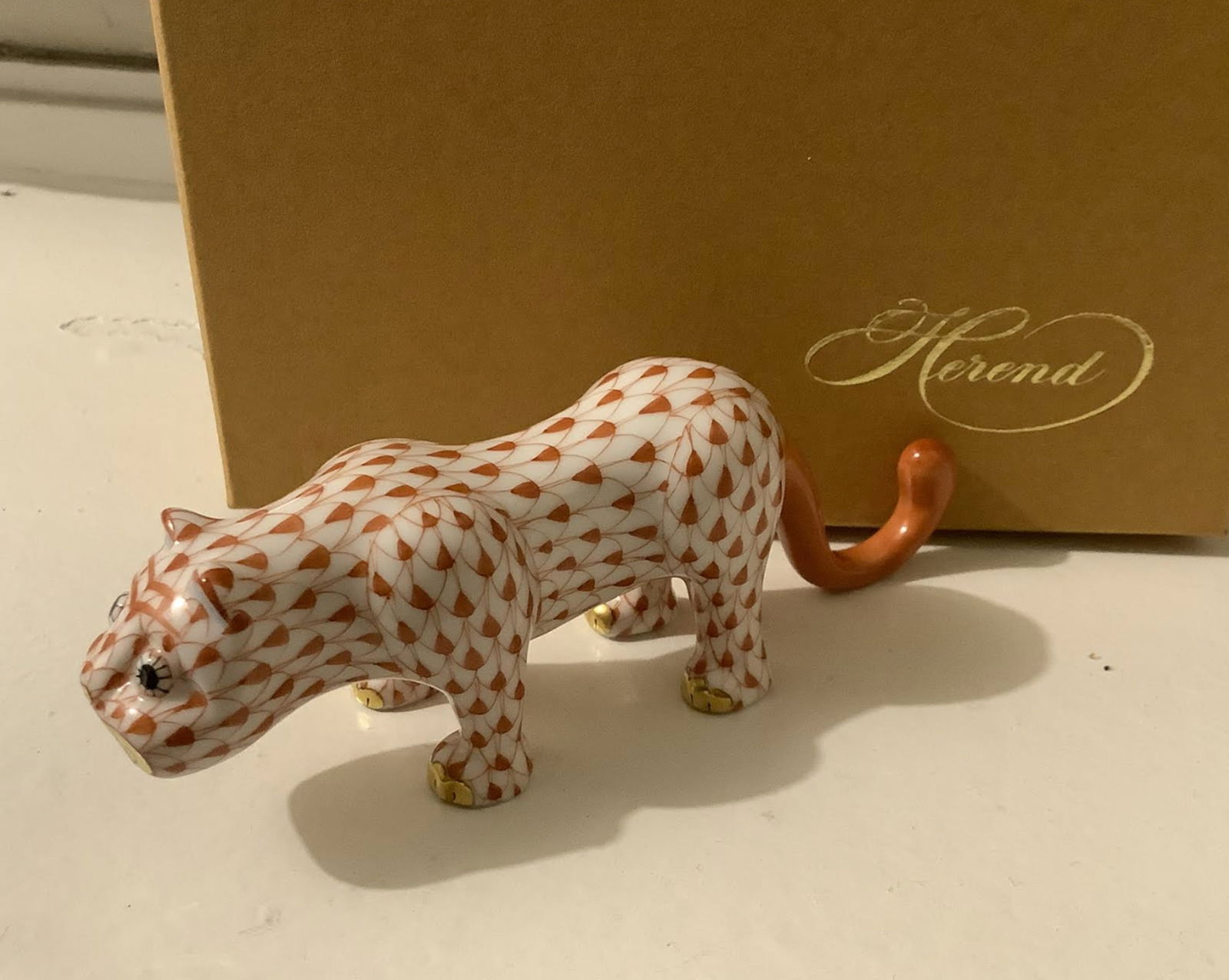 Herend Signed Porcelain Rust Fishnet Tiger With Orig Box (1 of 5)