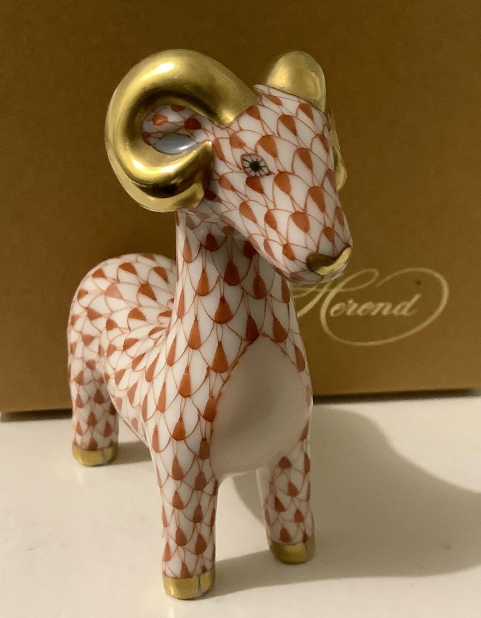 Herend Signed Porcelain Rust Fishnet Ram With Orig Box (1 of 7)