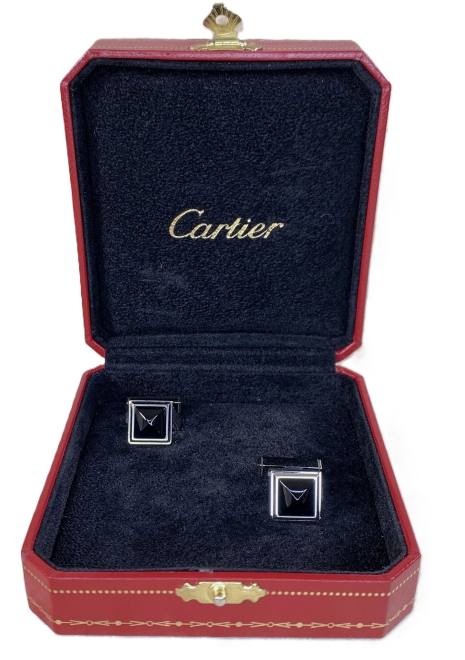 Cartier Sterling Silver Onyx Pair of  Pyramid Cufflinks With Orig Box (1 of 7)