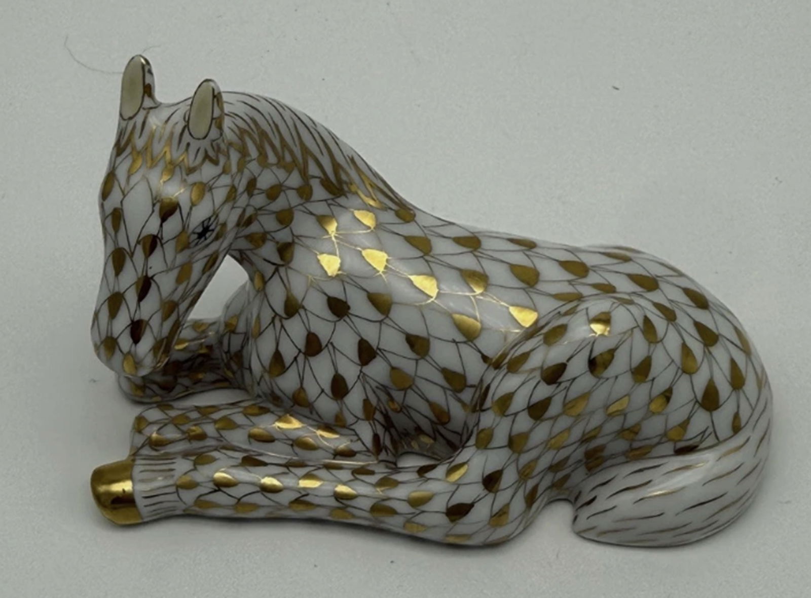Herend Signed Porcelain Gold Fishnet Chevel Horse Foal Figurine  With 24kt Gold Accents Made in (1 of 6)