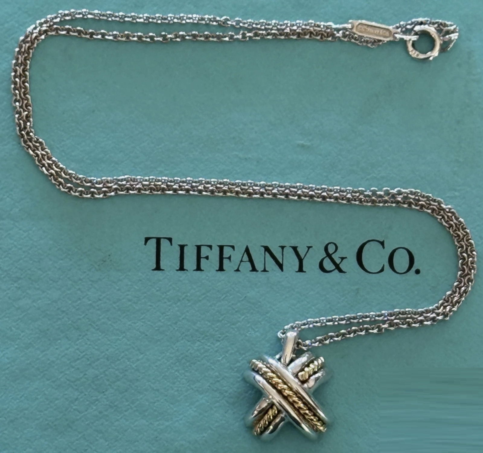 Tiffany & Co Sterling Silver 925 & 18k Gold X Pendant & Necklace (1 of 5)