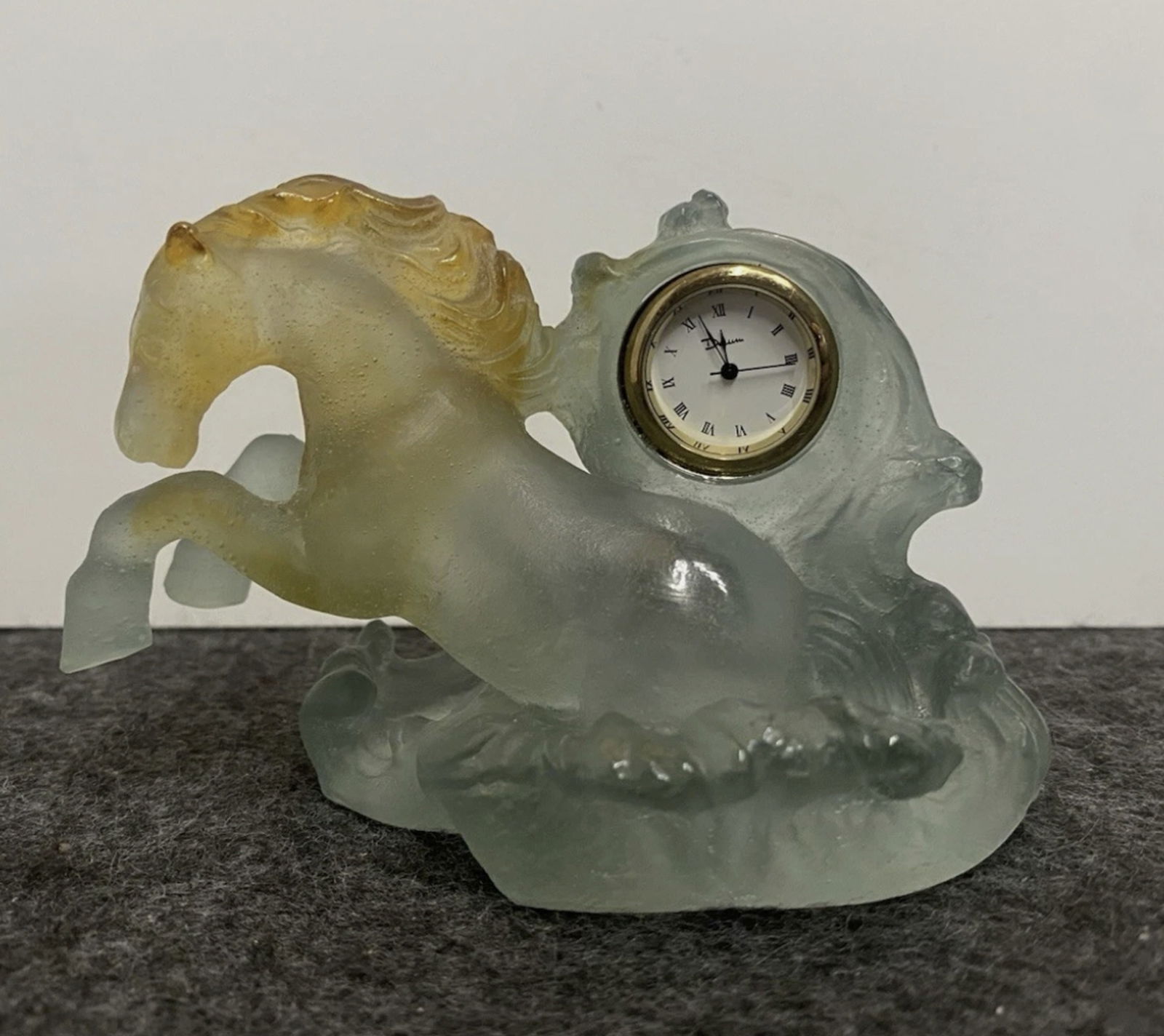 Daum Pate De Verre Crystal Horse Desk Clock Figurine Statuette Made in France (1 of 6)