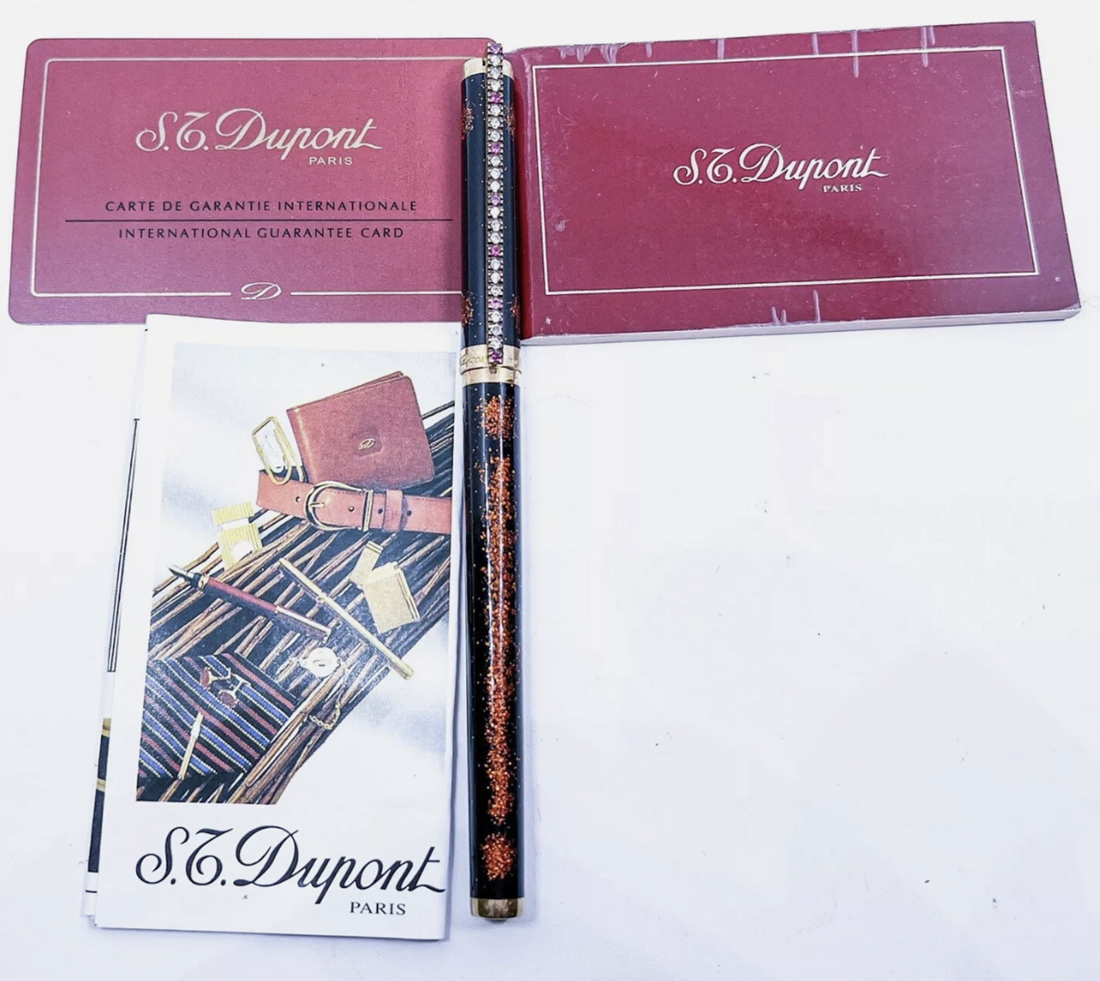 S.T. Dupont Rollerball Pen laque de chine With Pink & White Diamonds: S.T. Dupont Rollerball Pen laque de chine With Pink & White Diamonds