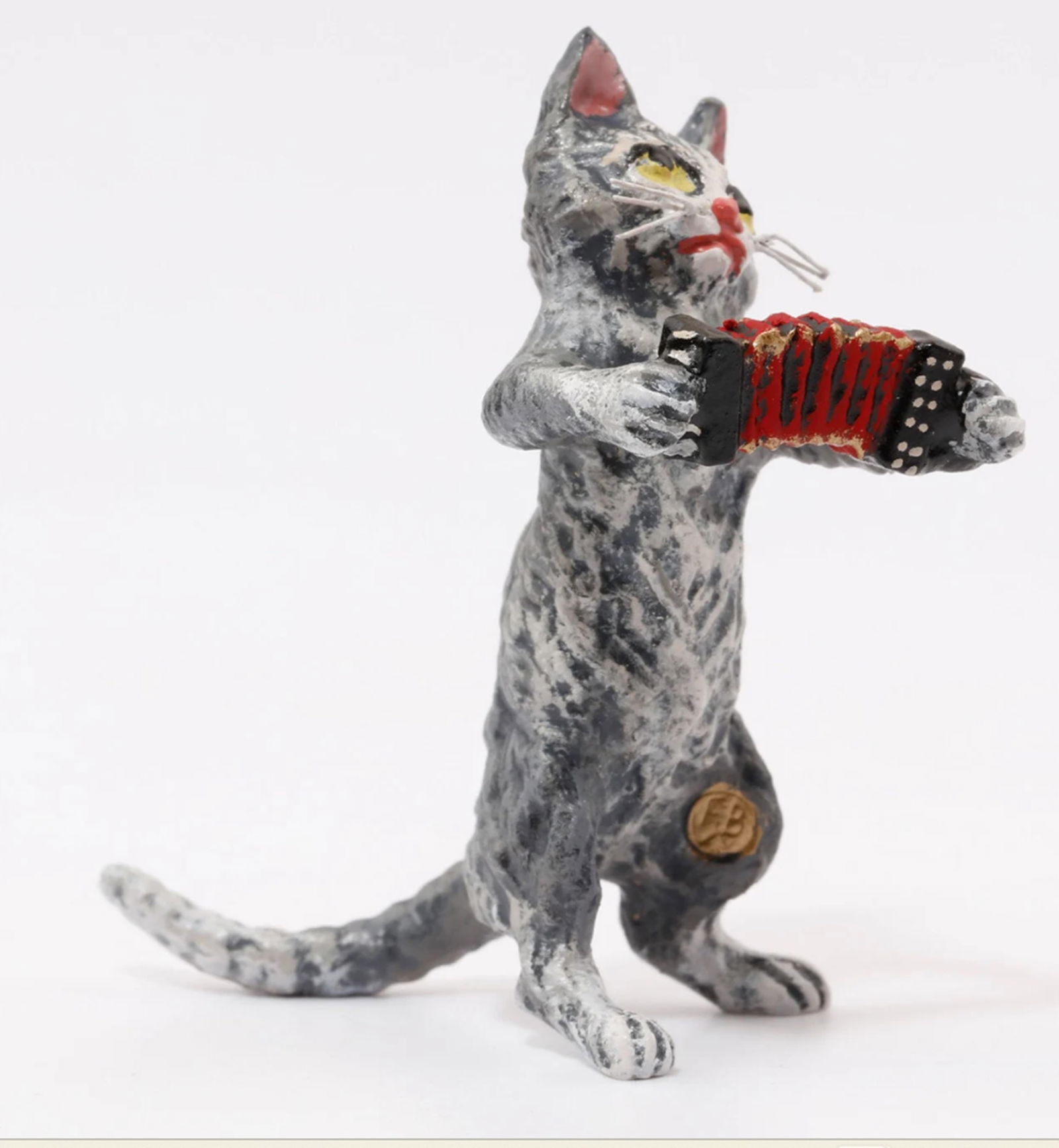 Fritz Bermann Austrian Vienna Bronze Cat playing a Accordion. FBW: Fritz Bermann Austrian Vienna Bronze Cat playing a Accordion. FBW. The sculpture is cold painted with a lot of detail down to the whiskers. It measures 2 inches tall