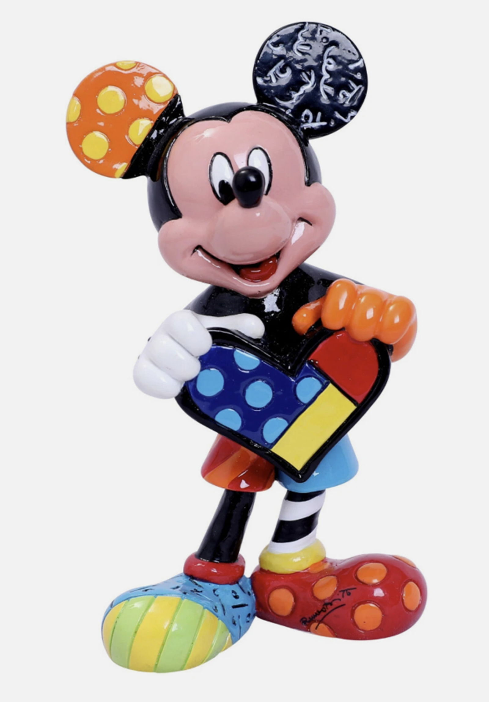 Romero Britto Disney Figurine : Mickey Mouse holds a Heart: Romero Britto Disney Figurine : Measures approx 3.54? in Height Mickey Mouse holds a Heart Measures approx Designed by Pop Artist Romero Britto Great new condition