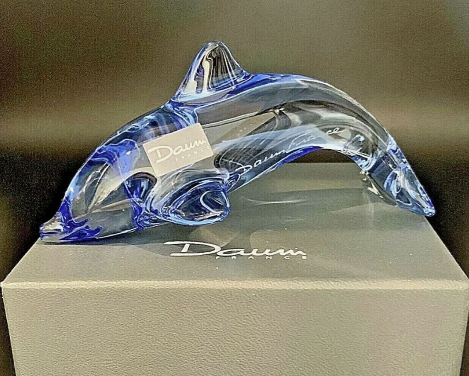 DAUM Crystal Signed Blue DOLPHIN Figurine. Made in France: DAUM Crystal Signed Blue DOLPHIN Figurine. Measures approx 4.75 Inches Long x 2 inches Tall