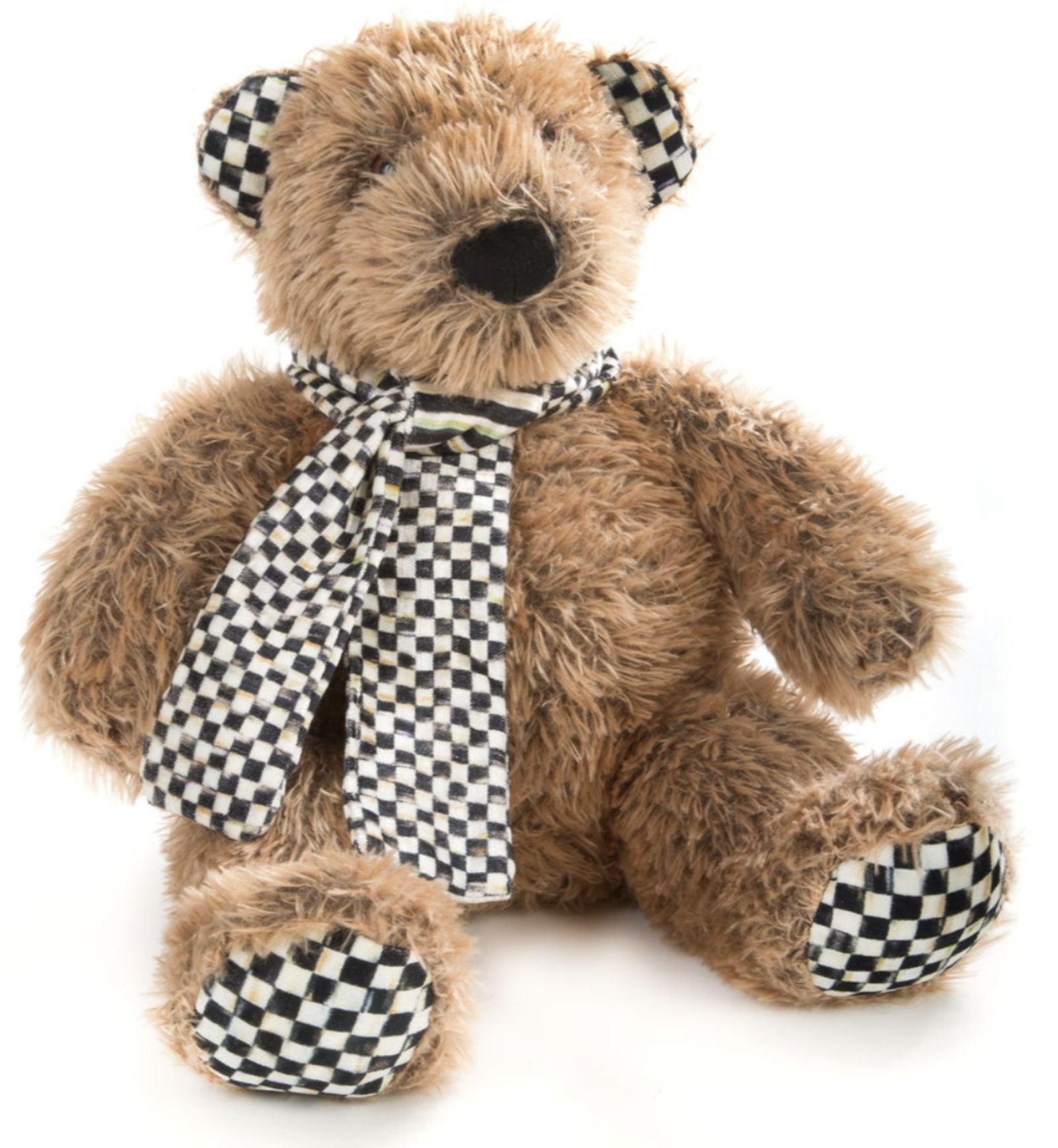 Mackenzie Childs Mac The Bear Stuffed Teddy: Mackenzie Childs Mac The Bear Stuffed teddy, Mac the Bear. He’s snuggly soft, with toffee-colored fur; a velvety black nose; and ears, paw pads, and a stylish winter scarf bedecked in our signature