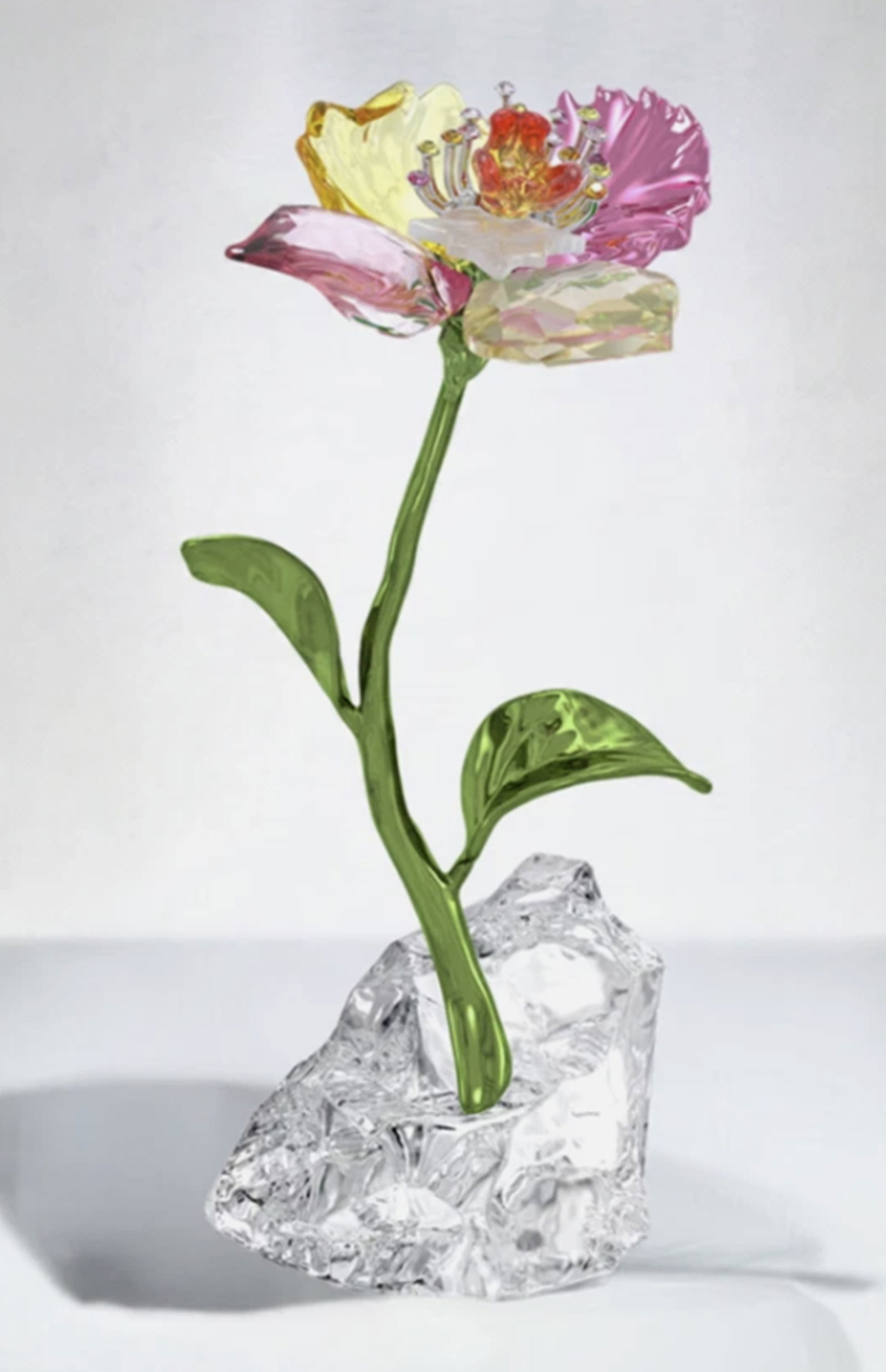 Swarovski Idyllia Flower Figurine In Original Box: Swarovski Idyllia Flower Figurine In Original Box. This stunning floral sculpture, a testament to perpetual bloom, rises majestically on a slender, verdant stem. Crafted from crystals in various hues