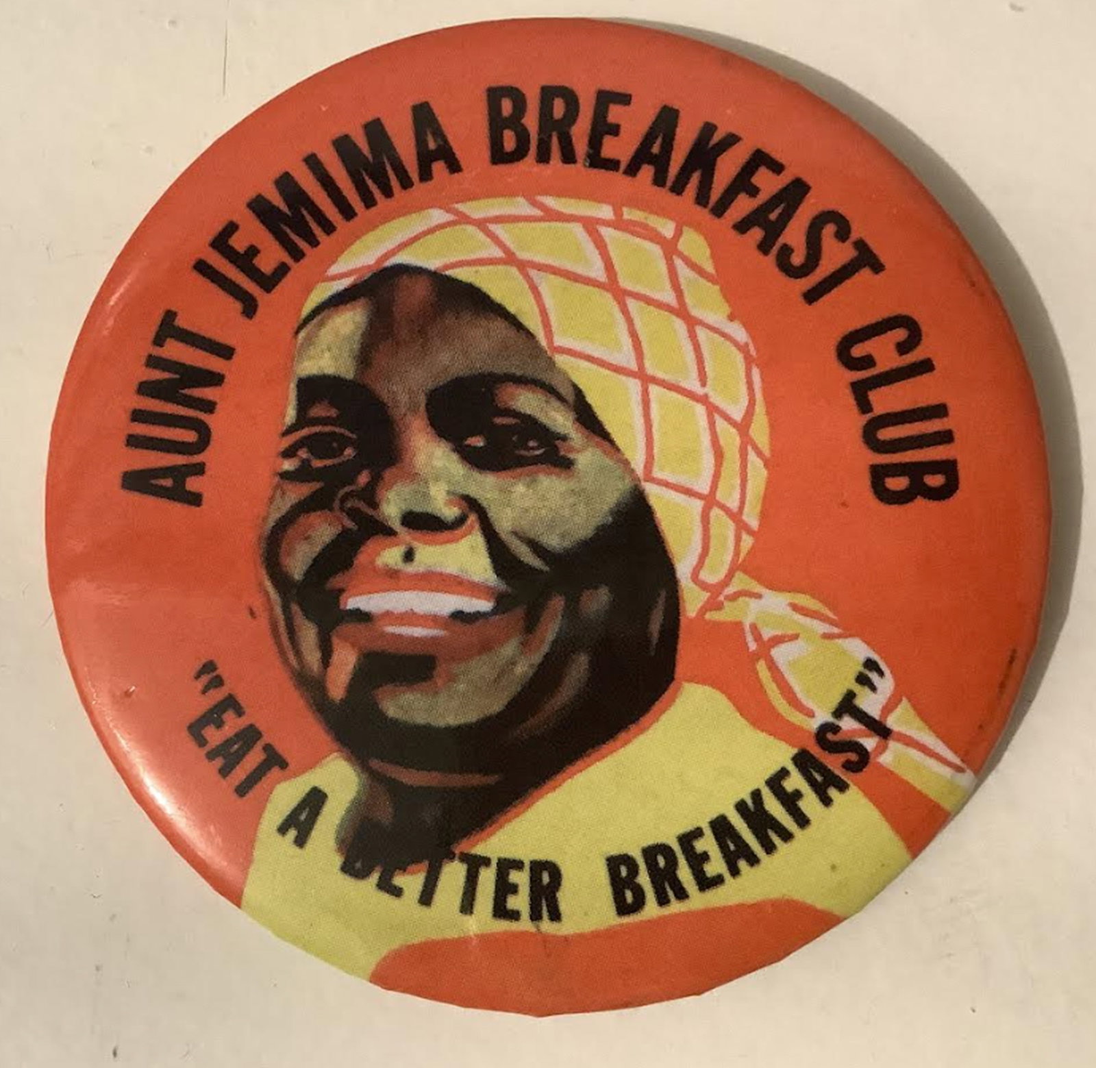 Black Americana Tin Aunt Jemima Breakfast Club Button Pin: Black Americana Tin Aunt Jemima Breakfast Club Button Pin Measures approx 3.5 inches accross