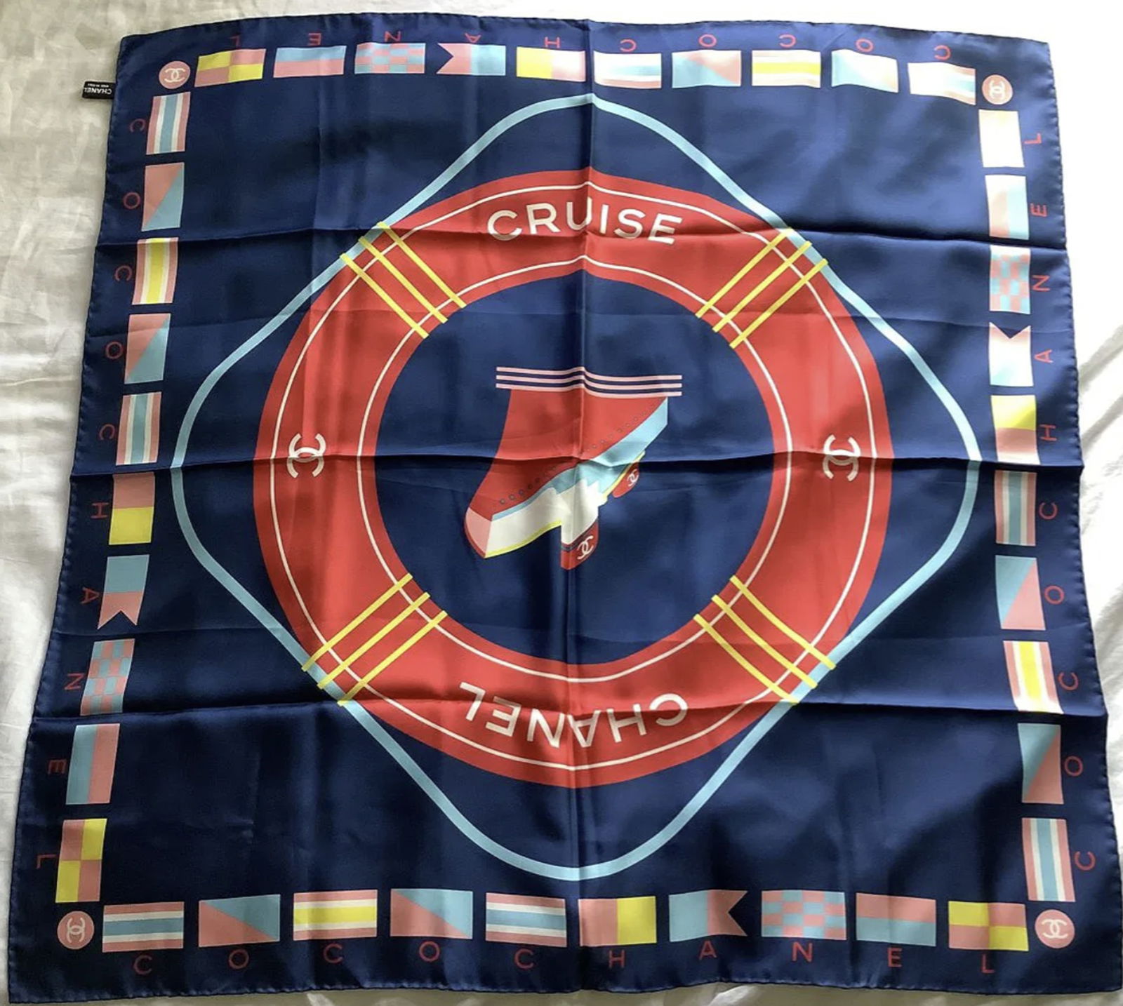 CHANEL SILK SCARVF MADE IN ITALY: CHANEL SILK SCARVF MADE IN ITALY. Measures approx 35" x 35" Never Worn New Conditon no stains or damage.