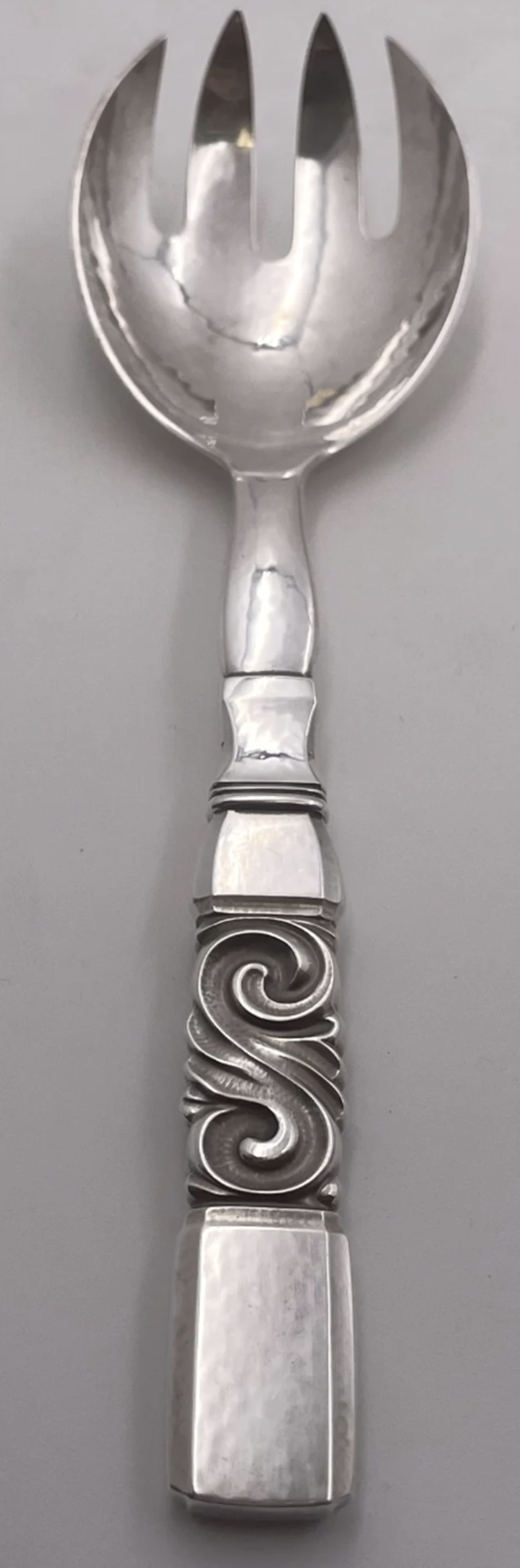 Georg Jensen Sterling Silver Salad Server Set in Scroll Pattern - 3