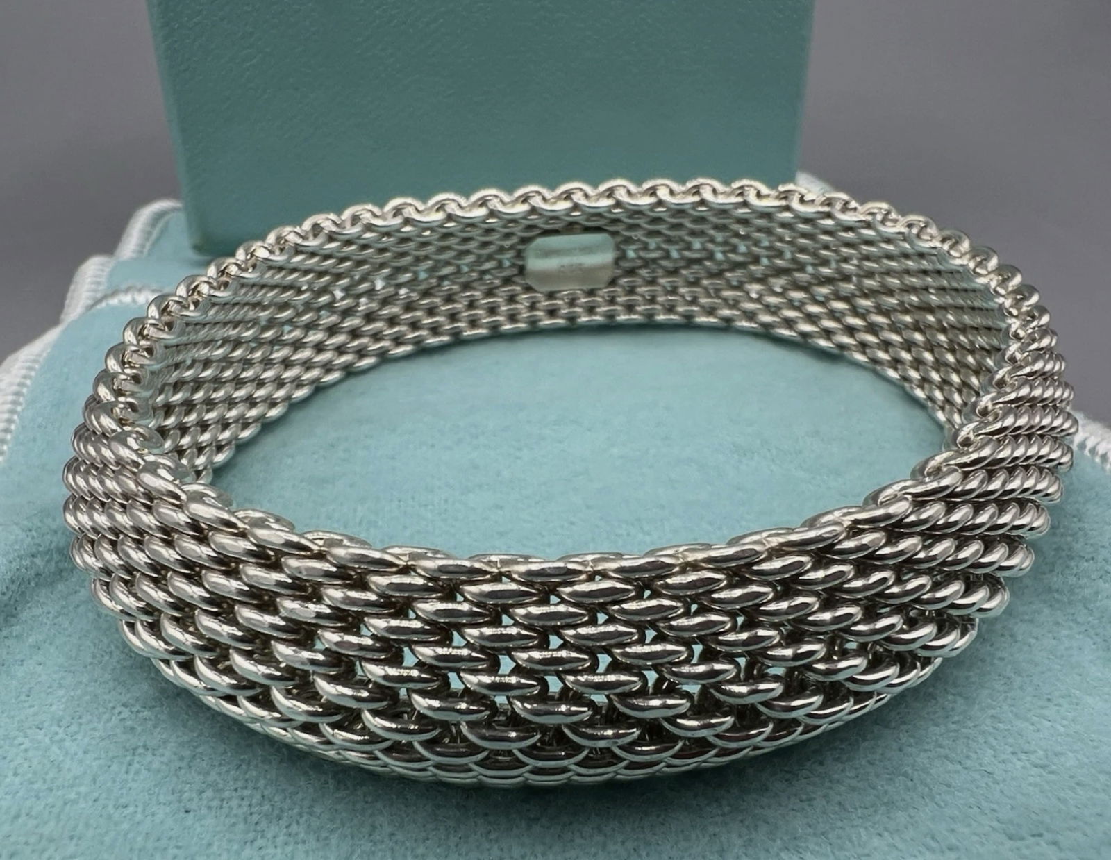 Tiffany & Co Sterling Silver Mesh Bangle Bracelet With Pouch (1 of 5)
