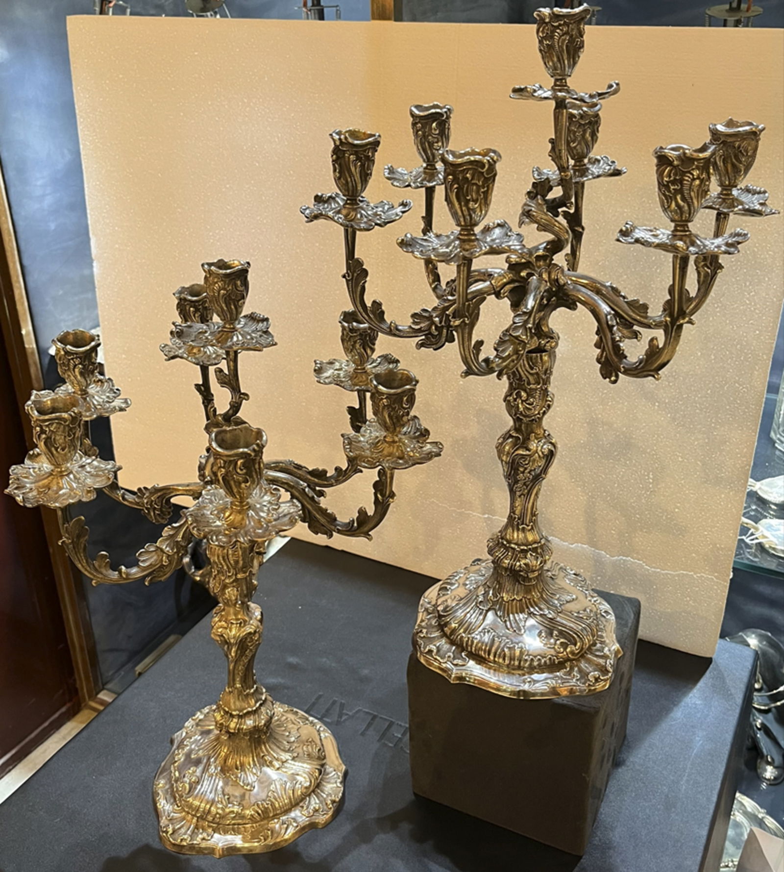 Sterling Silver Bernhard Friedländer Pair of German Sterling Silver Candelabras Bernhard: Sterling Silver Bernhard Friedländer. Weight: 6kg Pair of German Sterling Silver Candelabras. Description: extravagant pair of tall German candelabras. Usable either with its 7 branched top or as sin