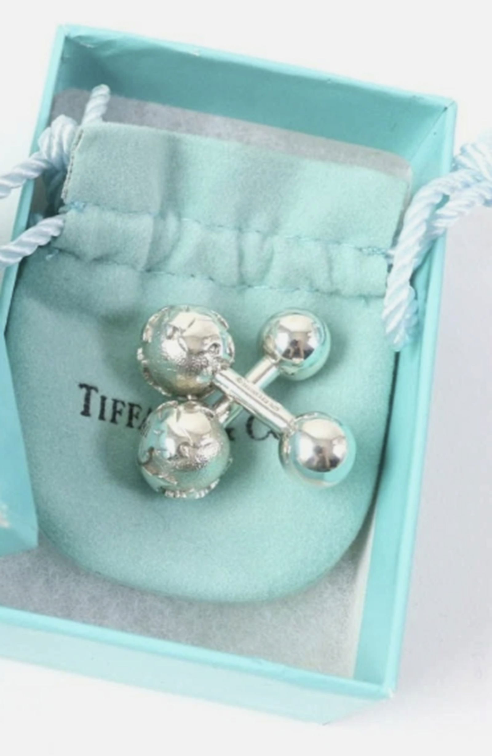 Tiffany & Co Sterling Silver Globe Cufflinks Globe With Orig Box: Tiffany & Co Sterling Silver Globe Cufflinks Globe With Orig Box