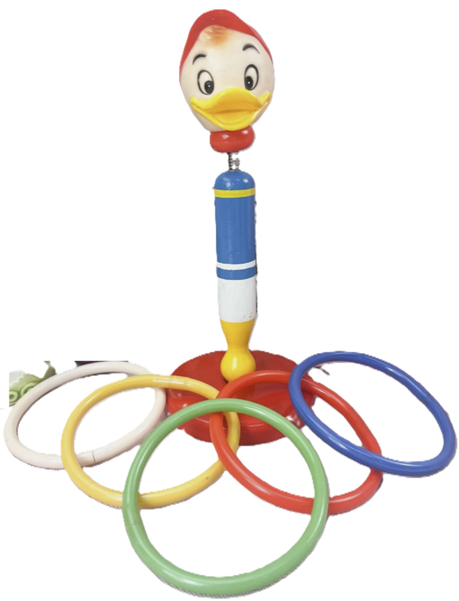 Walt Disney Toss Ring Huey Duck Made in Wood: Walt Disney Toss Ring Huey Duck Made in Wood. Measures approx 4.5 inches accross and close to 10 inches tall