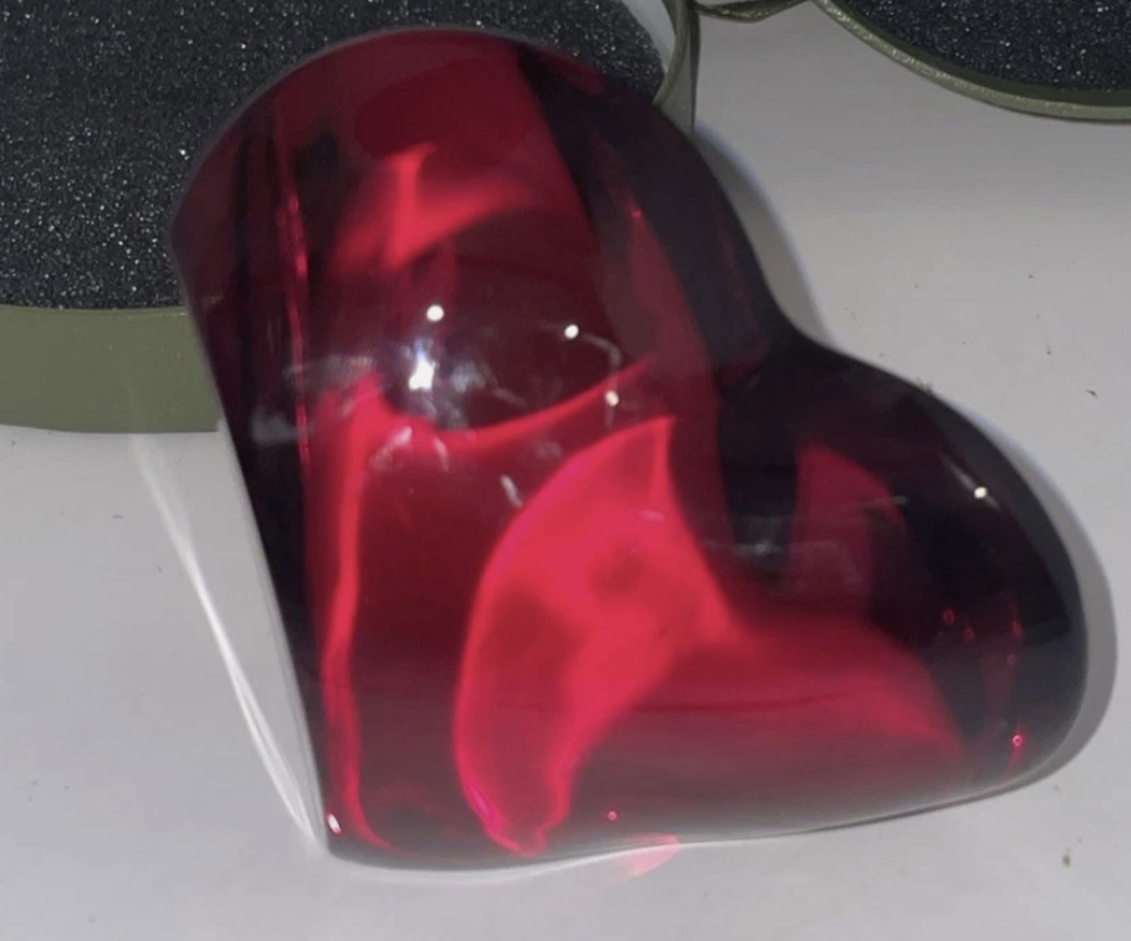 Christofle Signed Crystal Heart Paperweight in Orig Box: Christofle Signed Crystal Heart Paperweight in Orig Box. Box has some signs of use Measures approx Width: 3.5" Height: 2.5. No chips or cracks