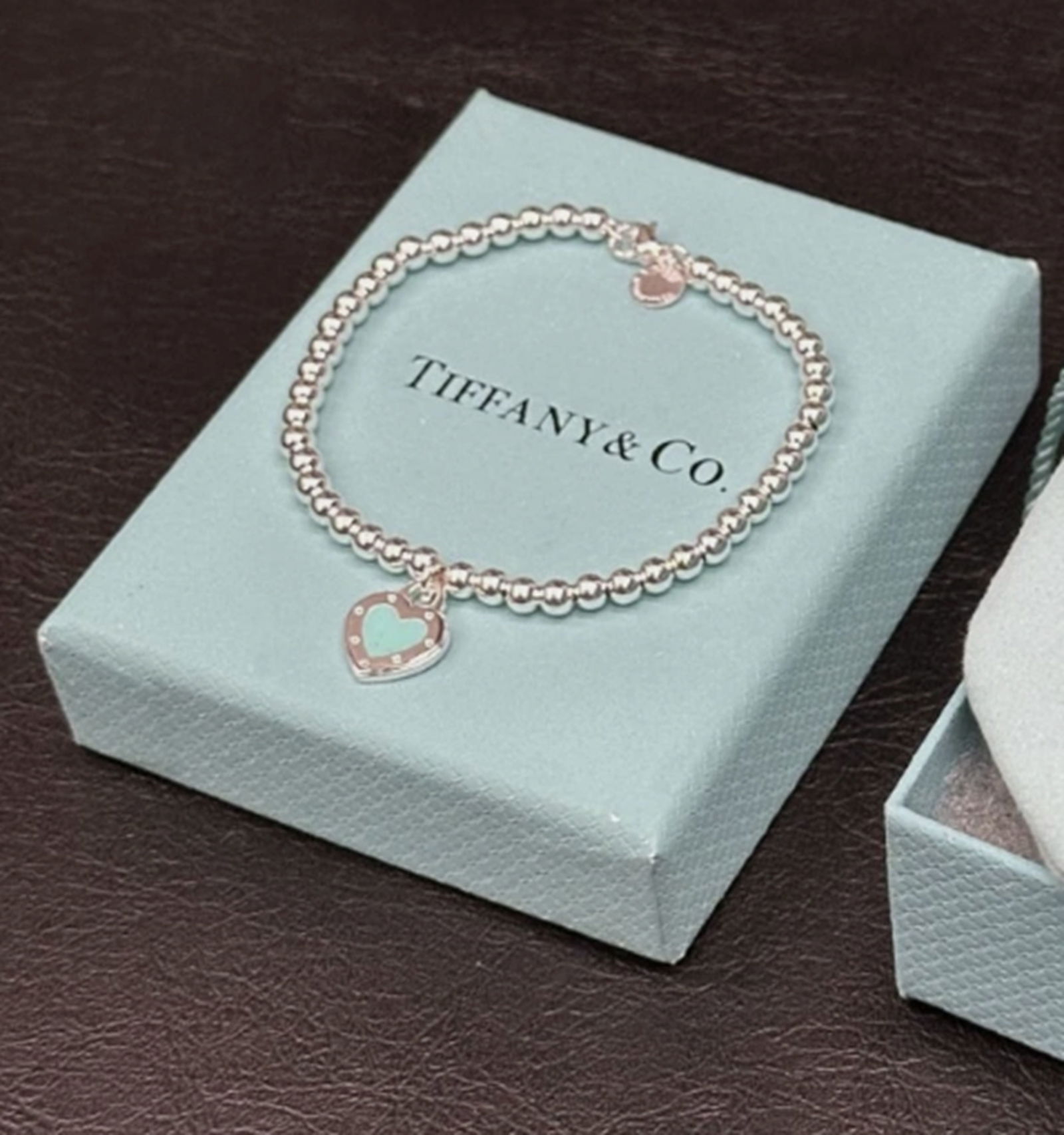 Tiffany & Co. Love Sterling Silver Blue Enamel Heart Bracelet With Box: Tiffany & Co. Love Sterling Silver Blue Enamel Heart Bracelet With Box Measures approx 7 inches
