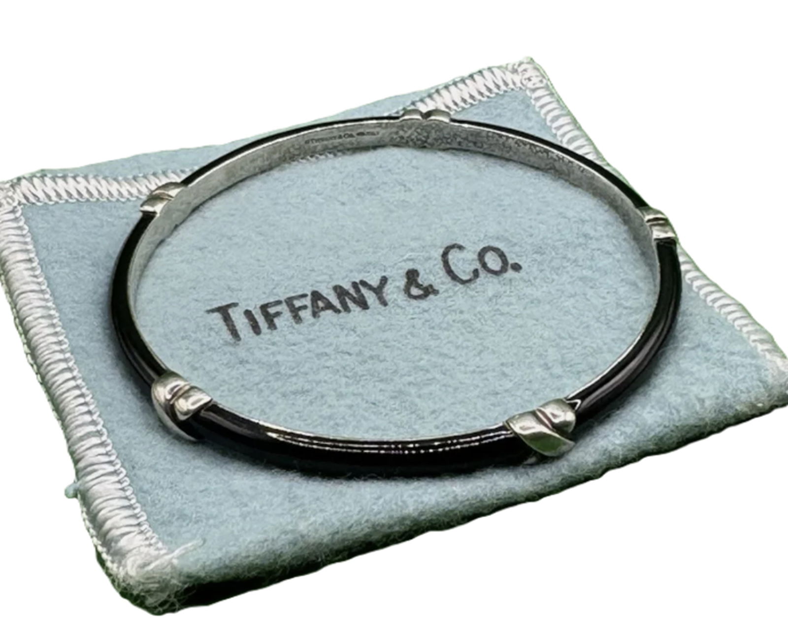 Tiffany & Co Sterling Silver Black Enamel Cuff Bracelet with Orig Box (1 of 4)