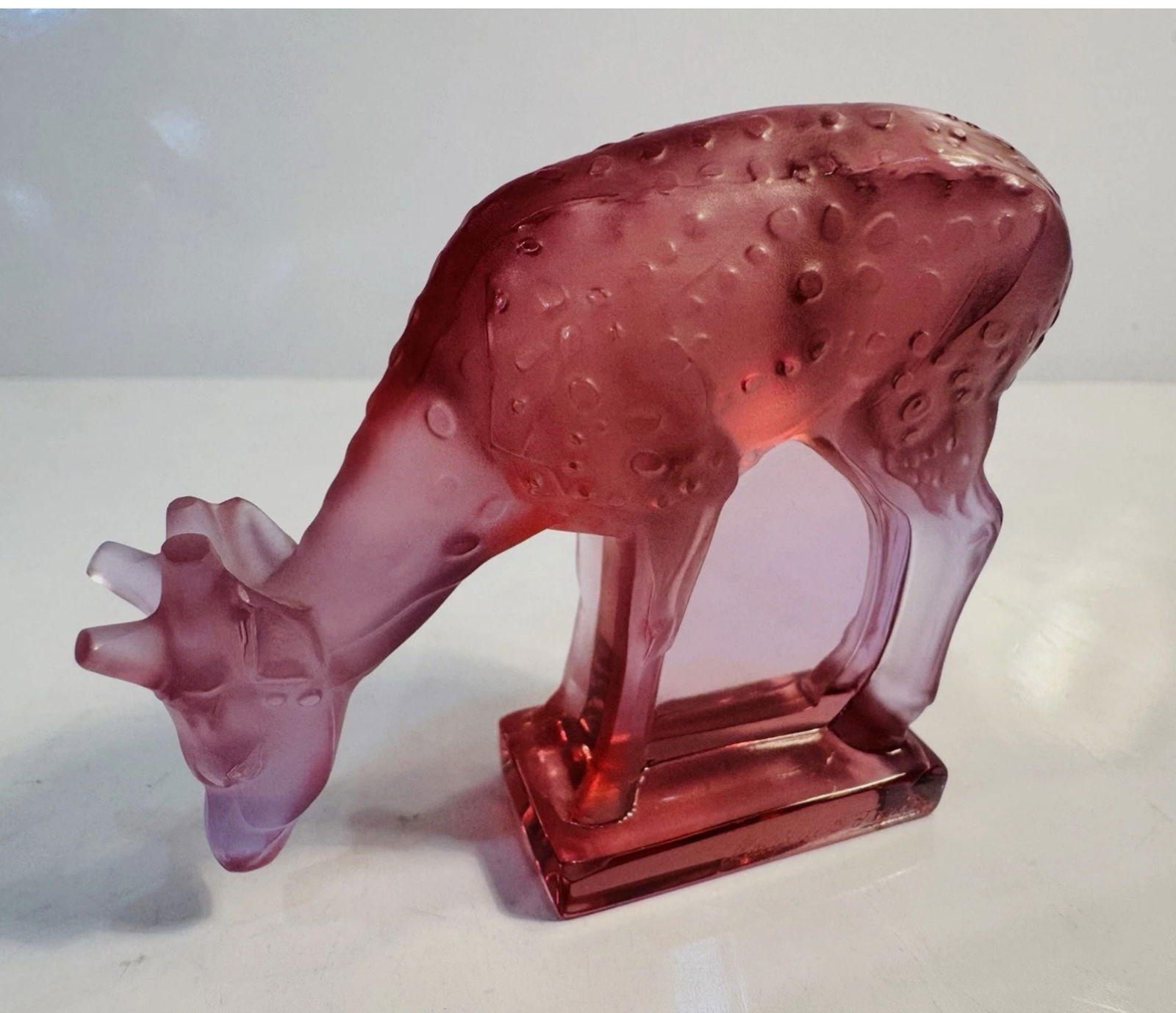 Lalique Signed Crystal Rose Pink  Deer Figurine Paperweight Made in France (1 of 5)