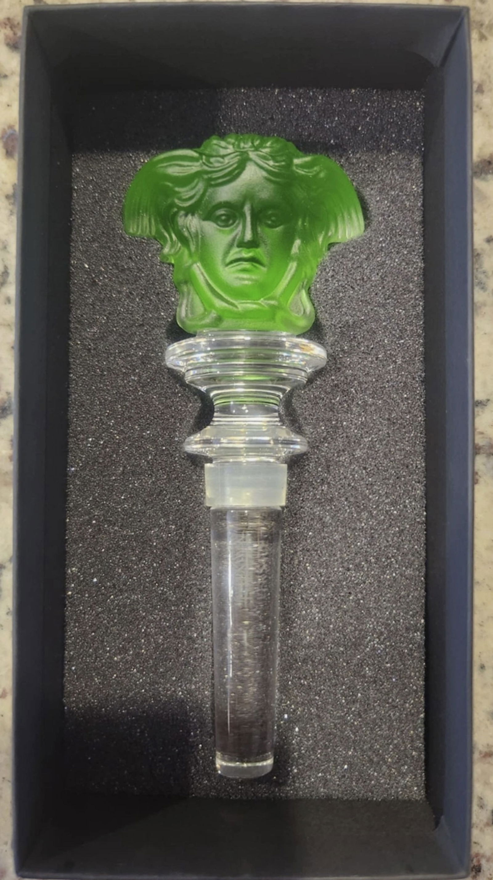 VERSACE Rosenthal "Medusa" Crystal Designer Wine Bottle Stopper With Box: VERSACE Rosenthal "Medusa" Crystal Designer Wine Bottle Stopper With Box