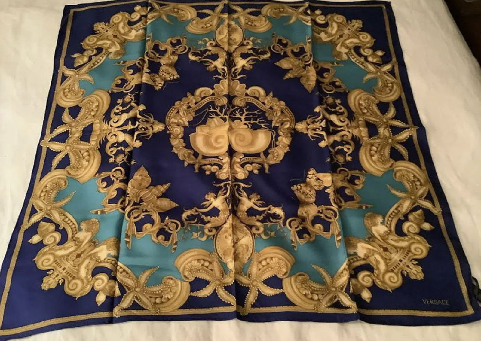 Versace Silk Fashion Scarf With Tag Made in France: Versace Silk Fashion Scarf With Tag Measures approx 35" x 35" inches Great New Condtion!
