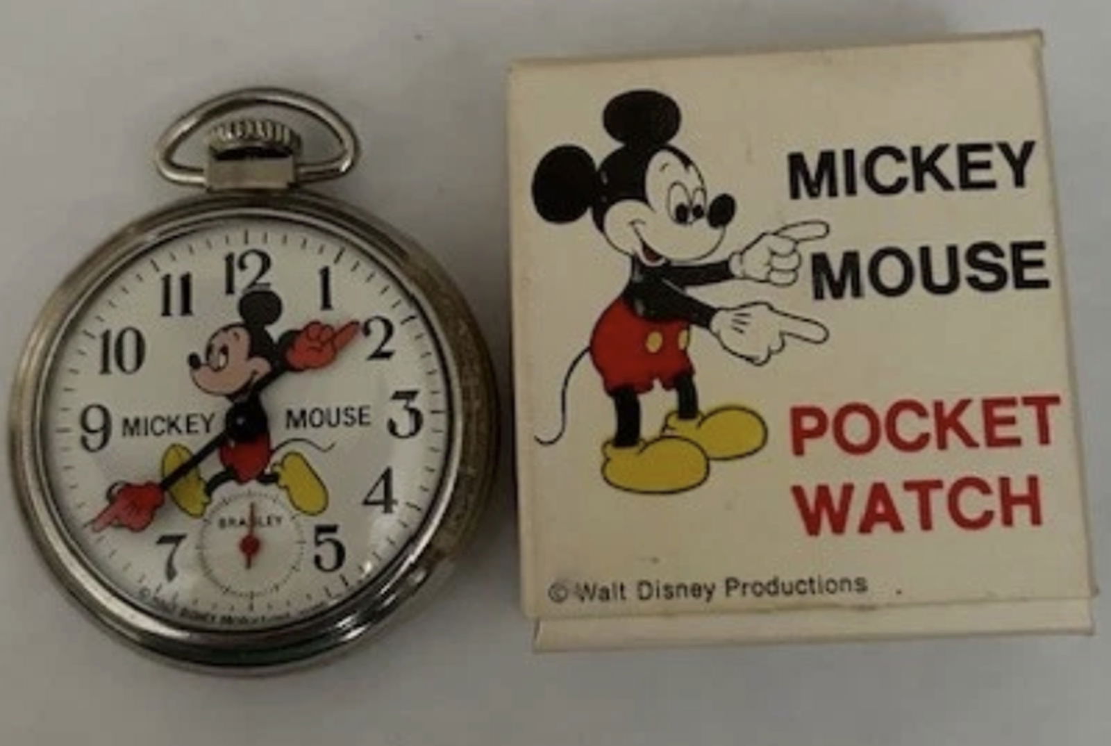 DISNEY MICKEY MOUSE BY BRADLEY POCKET WATCH WITH ORIG BOX WORKS! (1 of 4)